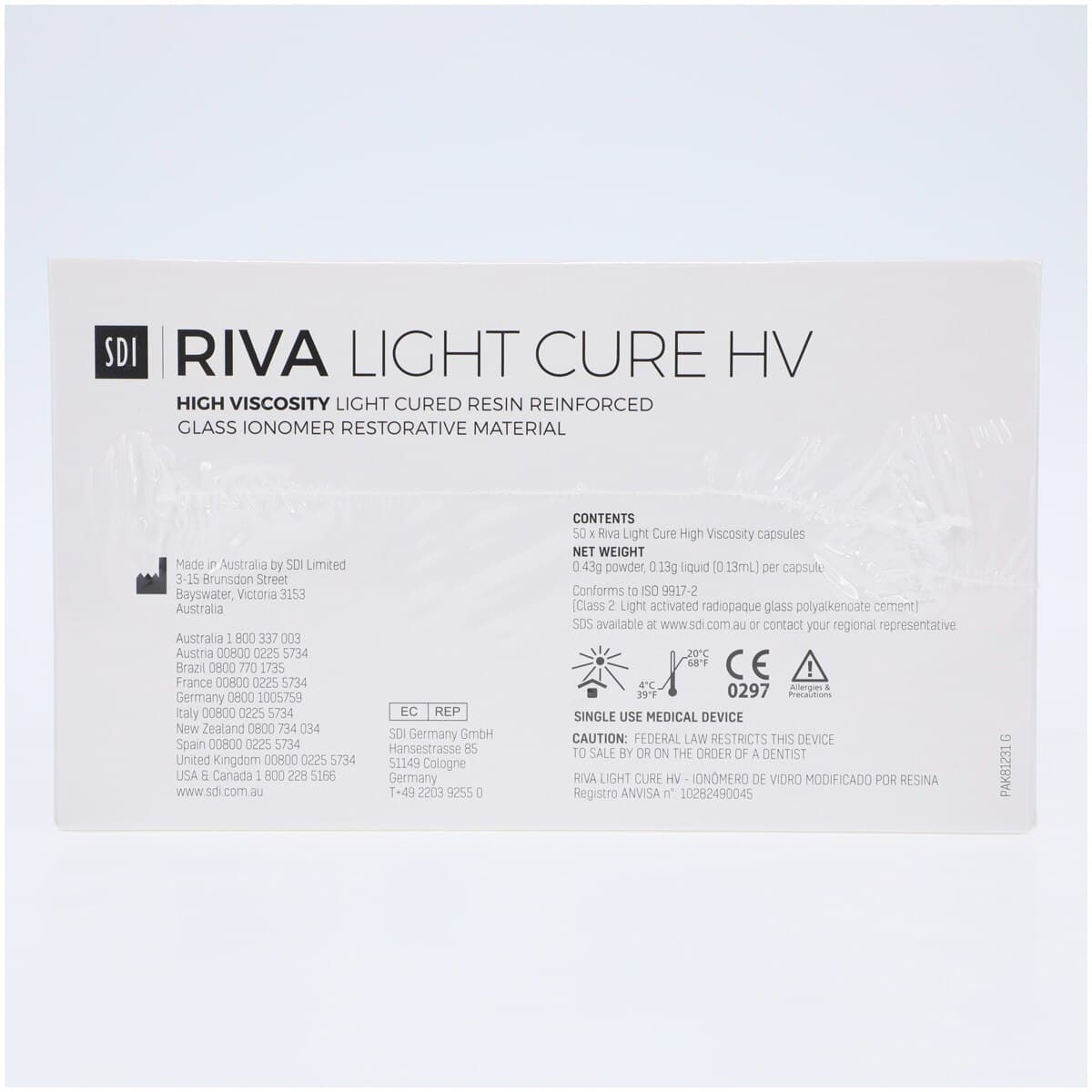 SDI Riva Light Cure HV Glass Ionomer Restorative Capsules, Shade A3, High Viscosity, 50/Box, 8730003 thumbnail 3