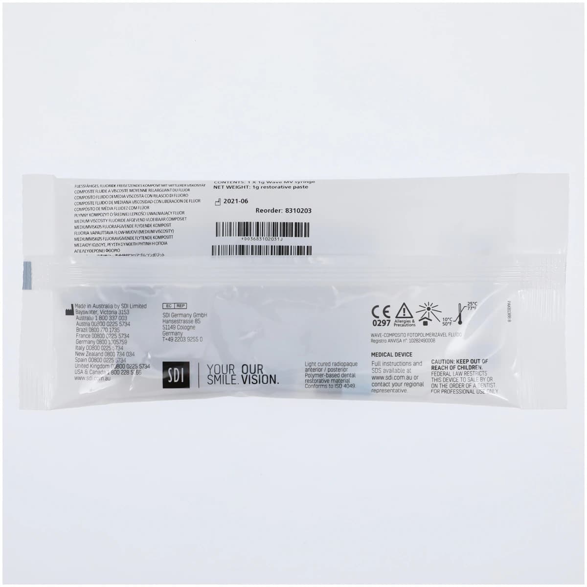 SDI Wave MV Nanofilled Flowable Composite, Light-Cure, Syringe Refill, Medium Viscosity, Shade A2, 1 g Syringe with 5 Tips, 1/Pk, 8310203 thumbnail 2
