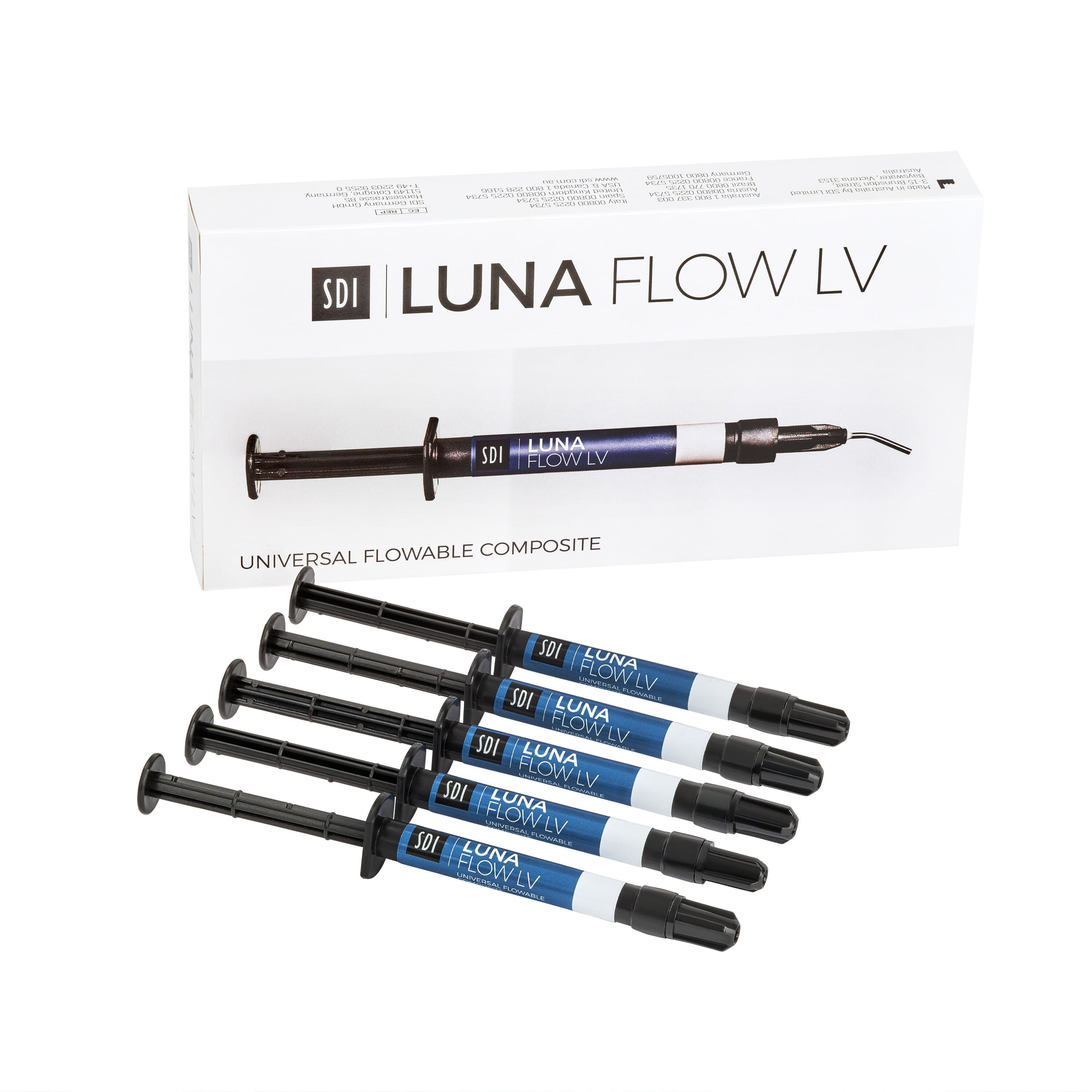 Luna Flow LV Flowable Composite Bulk Kit, Shade A1, 5 x 2g Syringes, 20 Applicator Tips, #8566230 - Luna Flow LV Flowable Composite Bulk Kit 2g Syringe Shade A1 Pkg/5 - Image 1