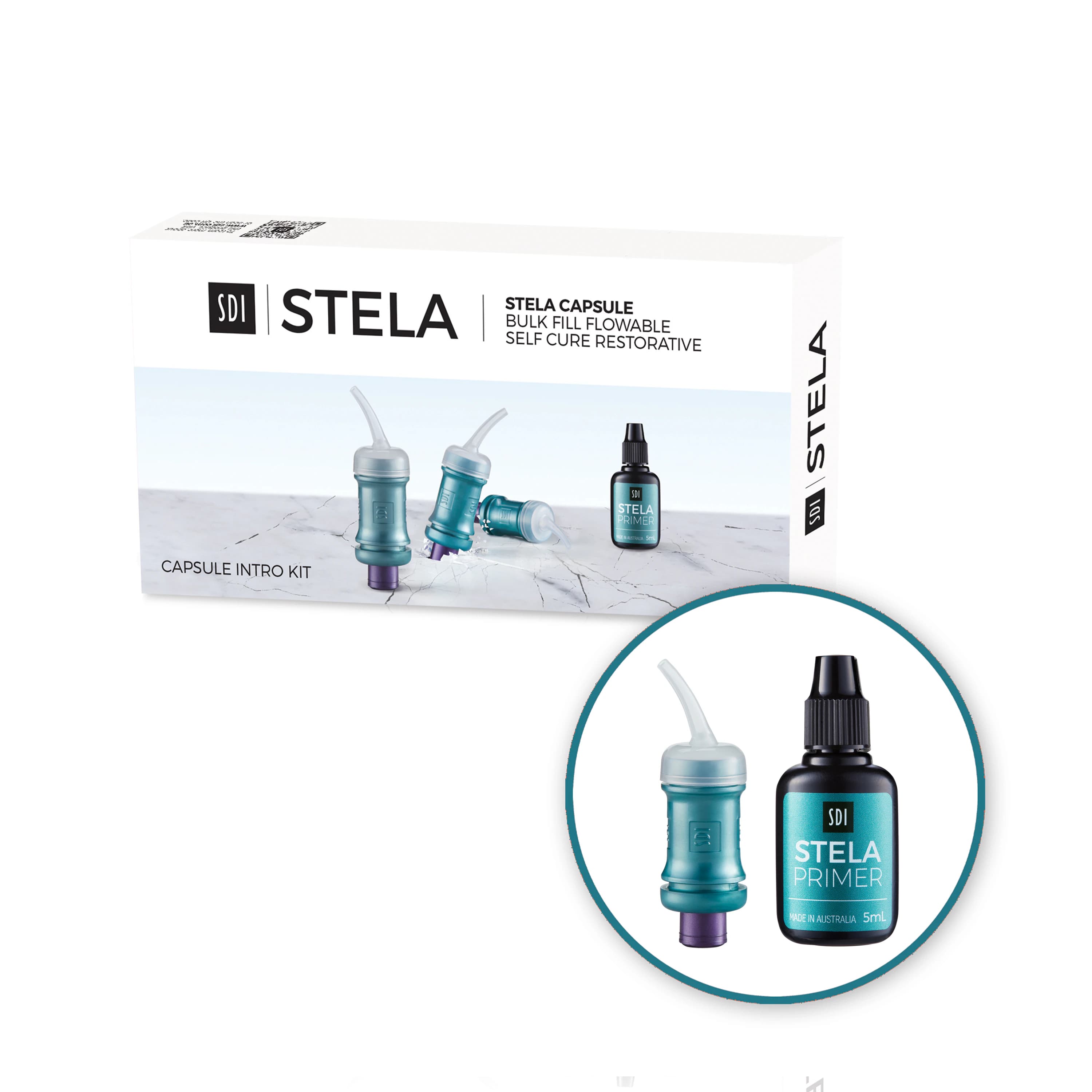 Stela Bulk Fill Flowable Self-Cure Restorative Capsule Intro Kit, Universal Shade, 10 Capsules, 1 Primer Bottle, 15 Applicators, 8640004 - Stela Bulk Fill Flowable Self-Cure Restorative Capsule Intro Kit - Image 1