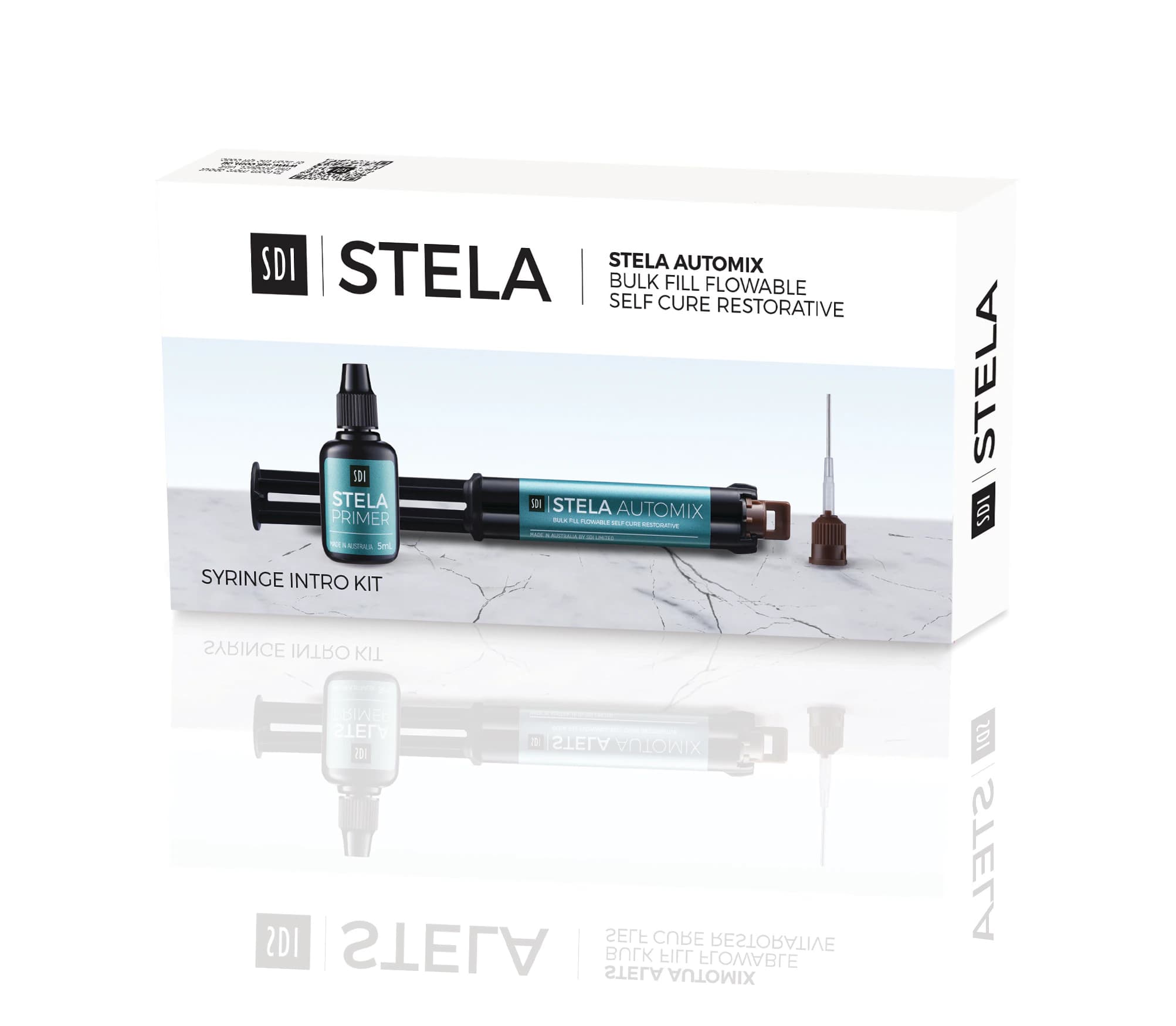 SDI Stela Automix Intro Kit, Bulk Fill Flowable Self-Cure Composite, Universal Shade, 8g Syringe + 5ml Primer, 8640002 - Stela, Automix Intro Kit, 8640002 - Image 1
