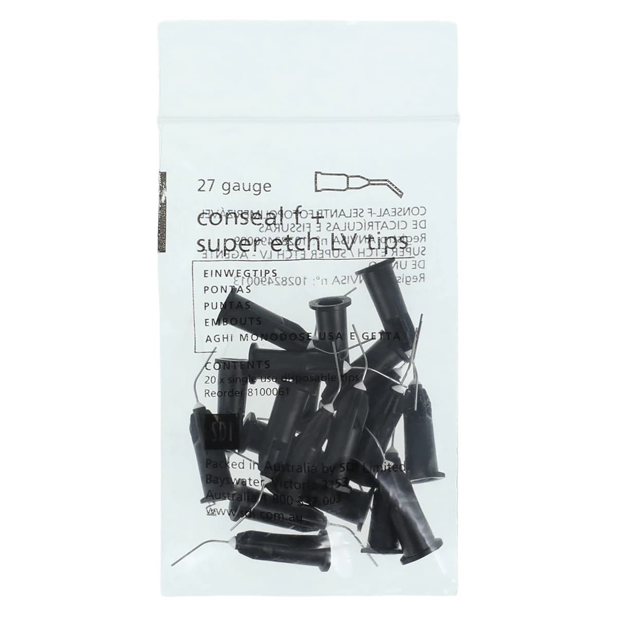 SDI Conseal F / Super Etch LV Disposable Syringe Tips, 27 Gauge, Black, Bent, 20/Pk, 8100061 thumbnail 3