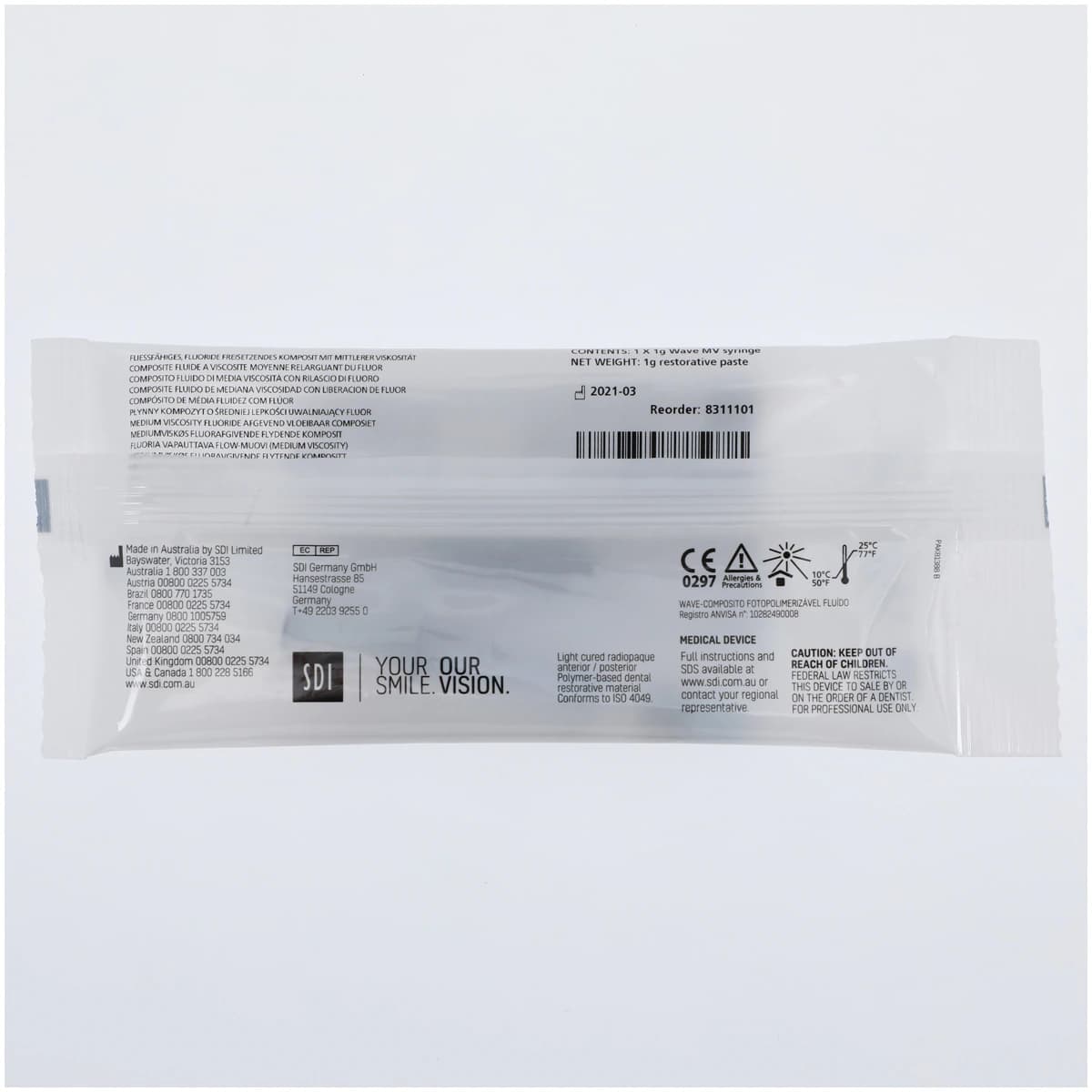 SDI Wave MV Flowable Composite Syringe Refill, Shade B1, 1 g with 5 Tips, 8311101 thumbnail 2