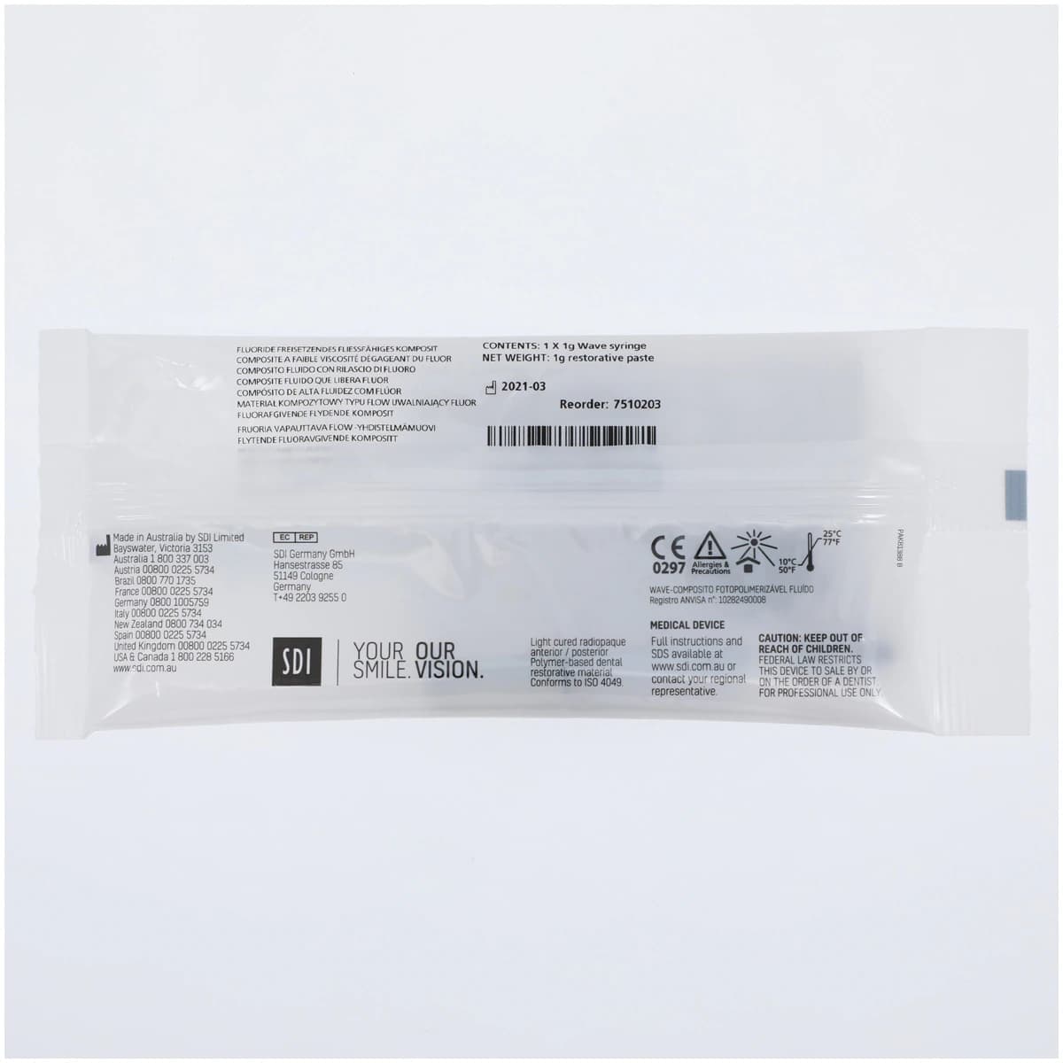 SDI Wave Nanofilled Flowable Composite, Light-Cure, Syringe Refill, Low Viscosity, 1 g, Shade A2, 1/Pk, 7510203 thumbnail 2