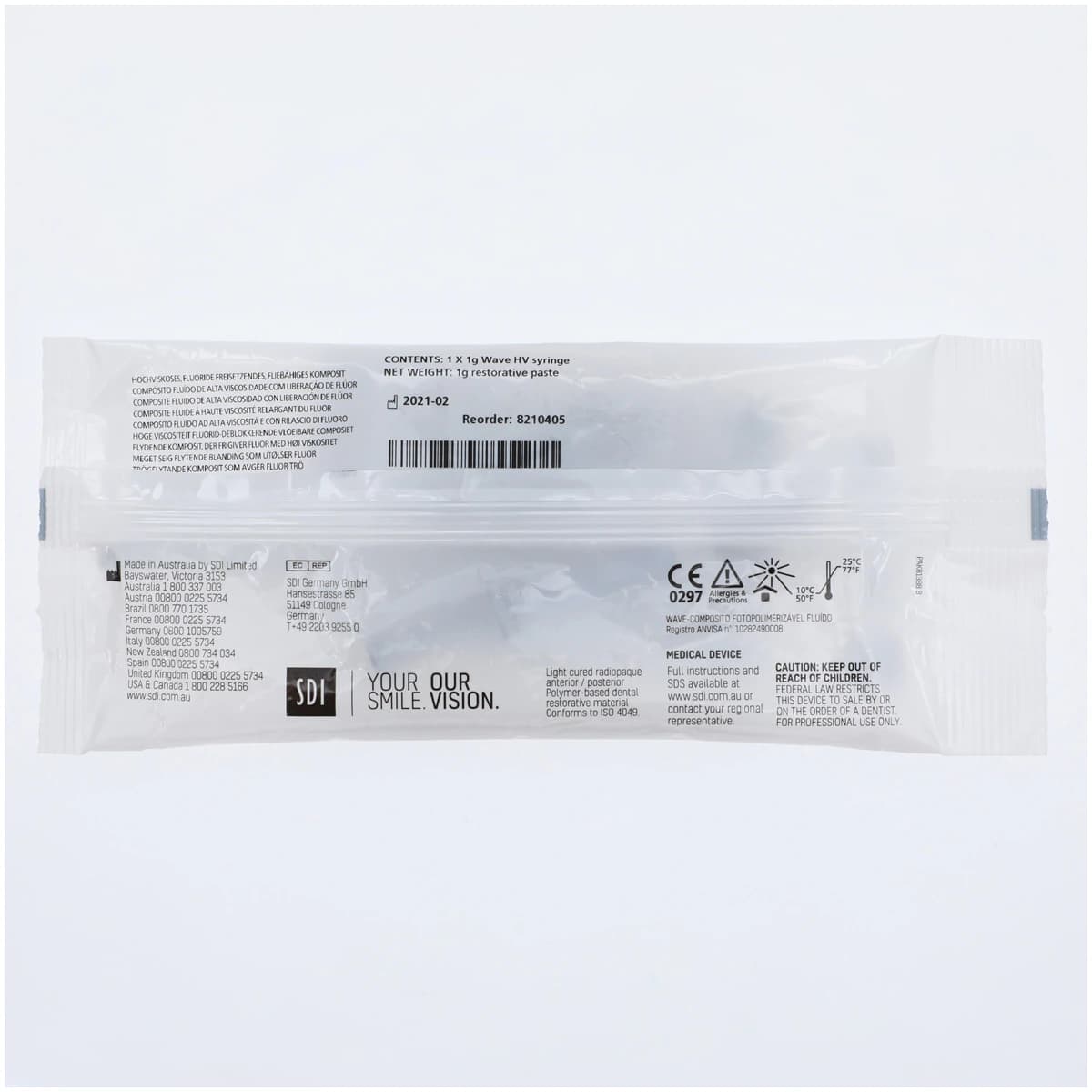 SDI Wave HV Nanofilled Flowable Composite, Light-Cure, Syringe Refill, High Viscosity, Shade A3.5, 1 g, 1 Syringe with 5 Tips, 8210405 thumbnail 2