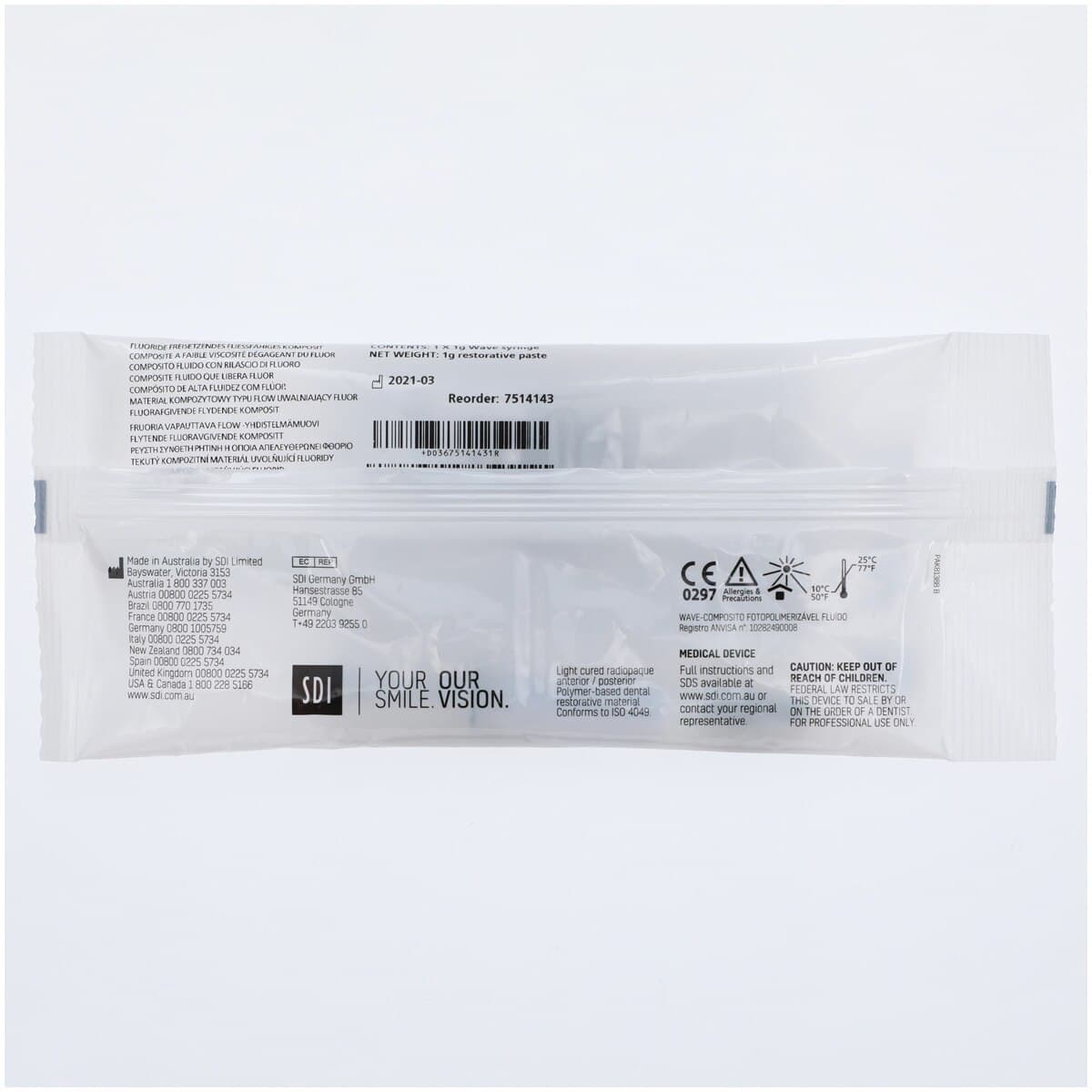 SDI Wave Flowable Composite Syringe Refill, Gingival Shade A5, 1 g Syringe with 5 Tips, 7514143 thumbnail 2