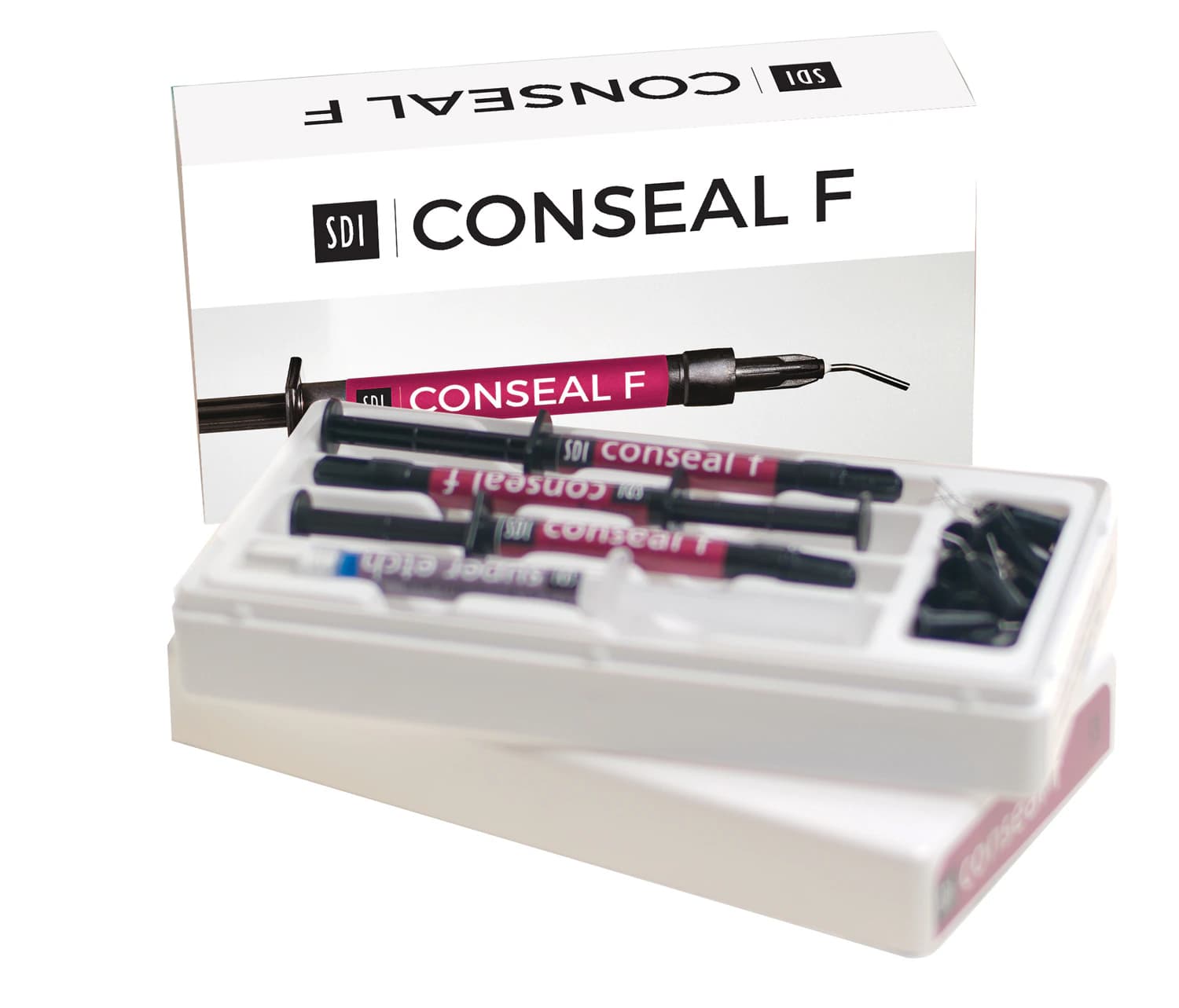 SDI Conseal F Pit & Fissure Sealant Intro Syringe Kit, Light-Cured, Fluoride-Releasing, Opaque White, 3 x 1g Syringes, 1 x 1mL Etch Syringe, 20 Tips, #7850012 - Conseal F Pit &amp; Fissure Sealant Intro Kit - Image 1