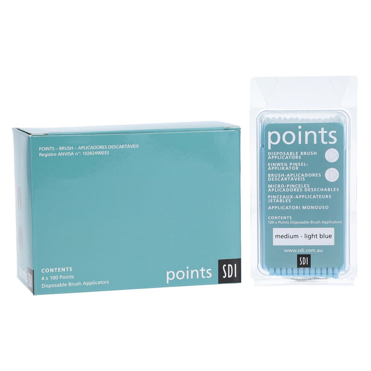 SDI Points Disposable Brush Applicators, Medium, Light Blue, 400/Pk, #8100119 - Points Disposable Brush Applicators, Medium, Light Blue, 400/Pk - Image 1