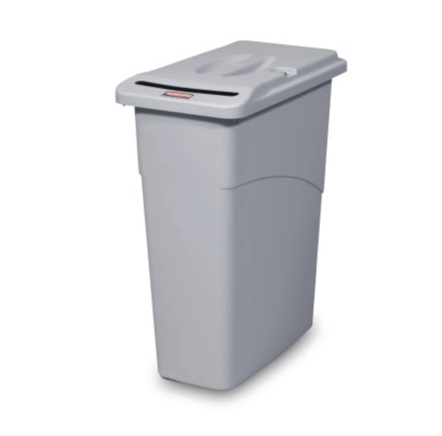 Rubbermaid Slim Jim Container with Confidant Lid, Narrow 23 gal, Light Gray, 20x11x31", 4/Case - Slim Jim Container w/Conf Lid - Image 1