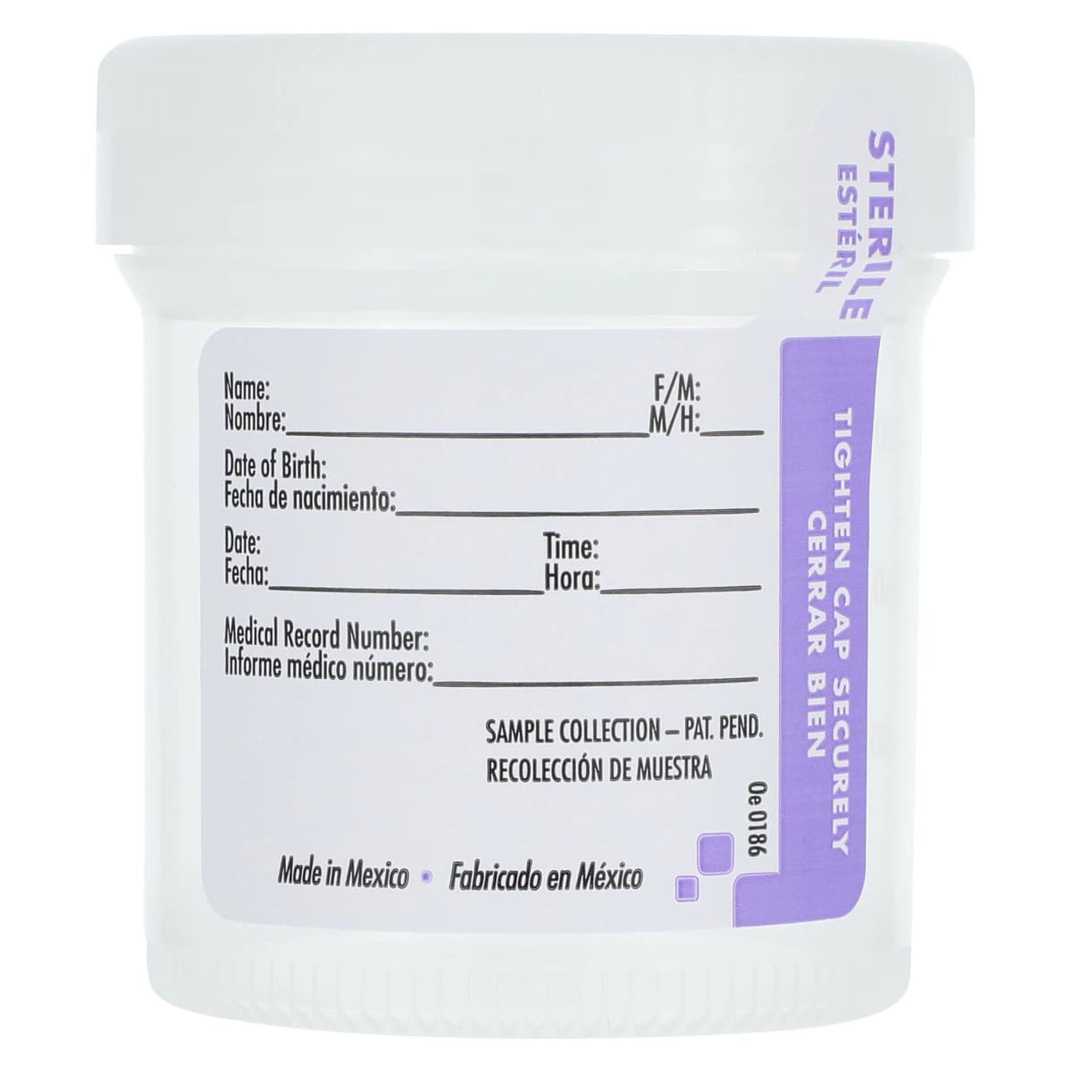 Globe Scientific Tite-Rite Wide Mouth Specimen Container, 90mL, Polypropylene, Sterile, with ID Label and Tab Seal, Clear/White, 300/Case - TiteRite Cup f/Sample ST - Image 1