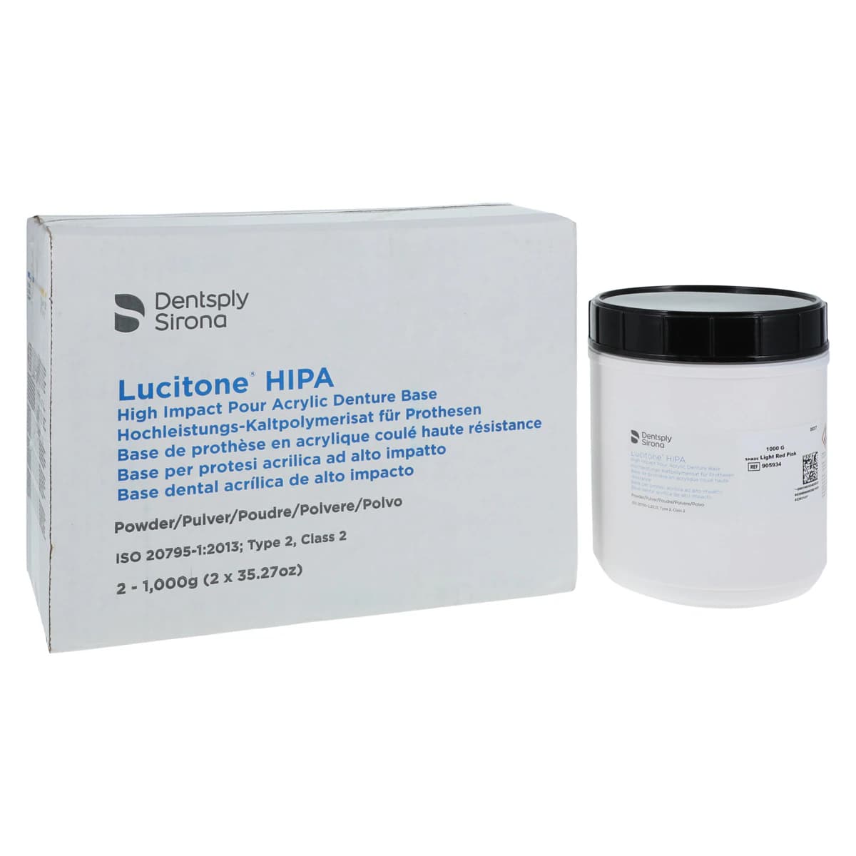 Lucitone HIPA Pourable Denture Base Resin, Light Reddish Pink, 2 x 1000g (2000g), 905944 - Lucitone Hipa Denture Base, Lt Redish Pnk 1000G (2 - Image 1