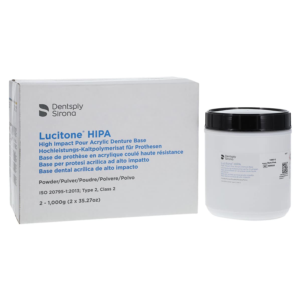 Lucitone HIPA Pourable Acrylic Denture Base Resin, Dark Pink, 2 x 1000g - Lucitone Hipa Denture Base, Dark Pink 1000G (2) - Image 1