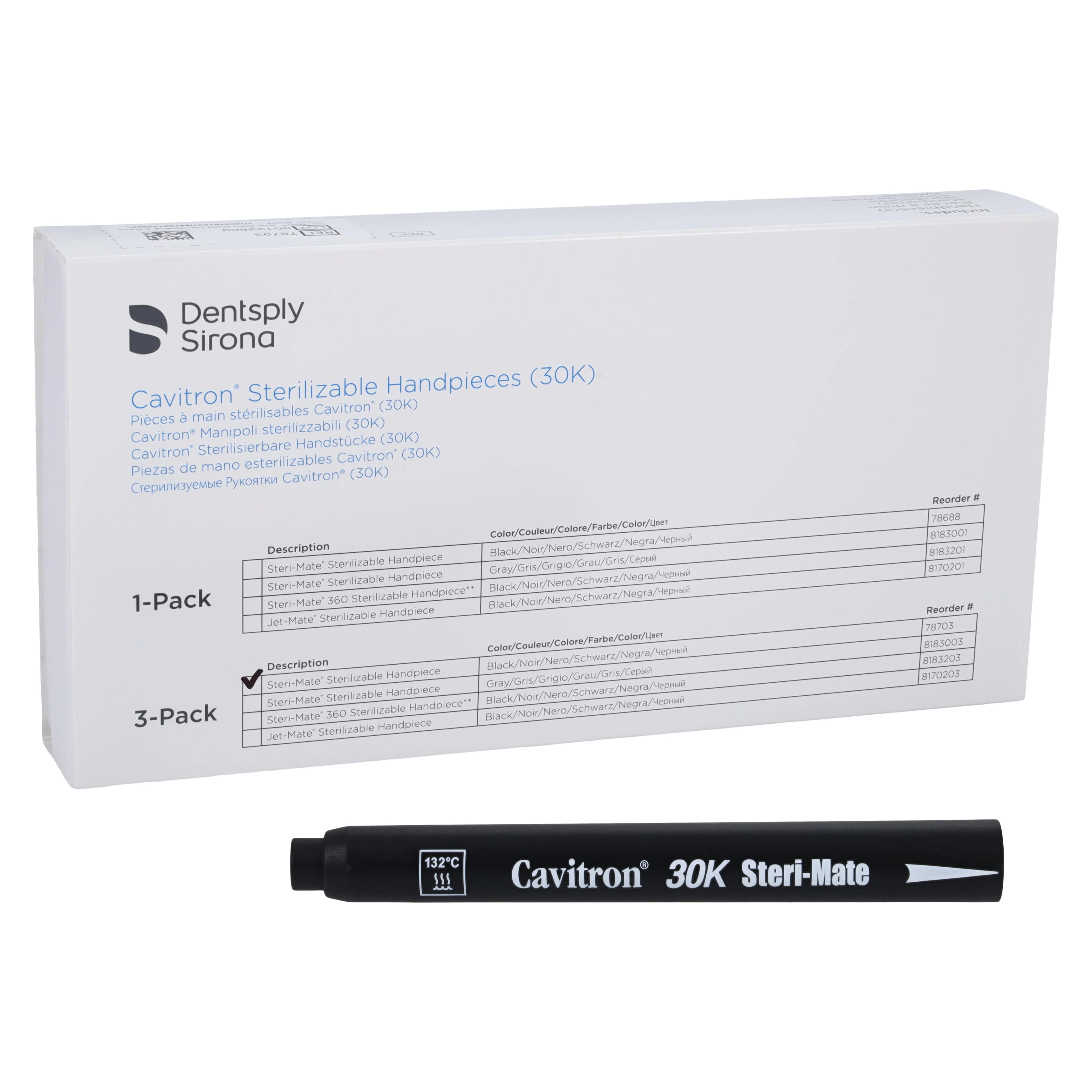 Dentsply Cavitron Steri-Mate Detachable Sterilizable Ultrasonic Scaler Handpiece, Black, 3/Pk, 78703 thumbnail 2