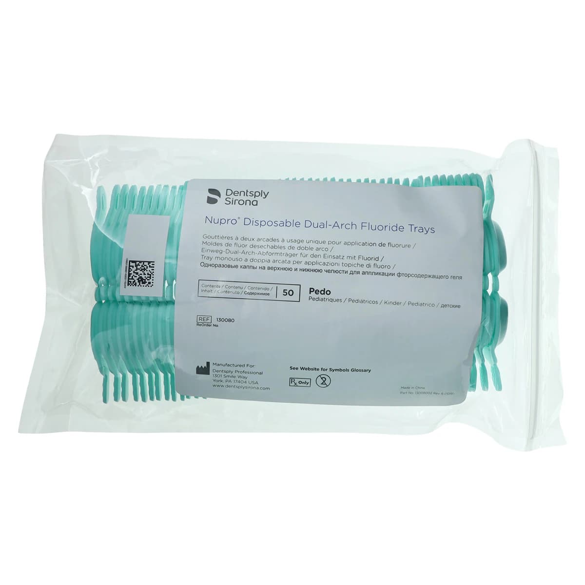 Nupro Dual-Arch Hinged Fluoride Trays, Pediatric (Pedo), Aqua, 50/Pkg, 130080 - Nupro Fluoride Tray Pedo 50/Pk - Image 1