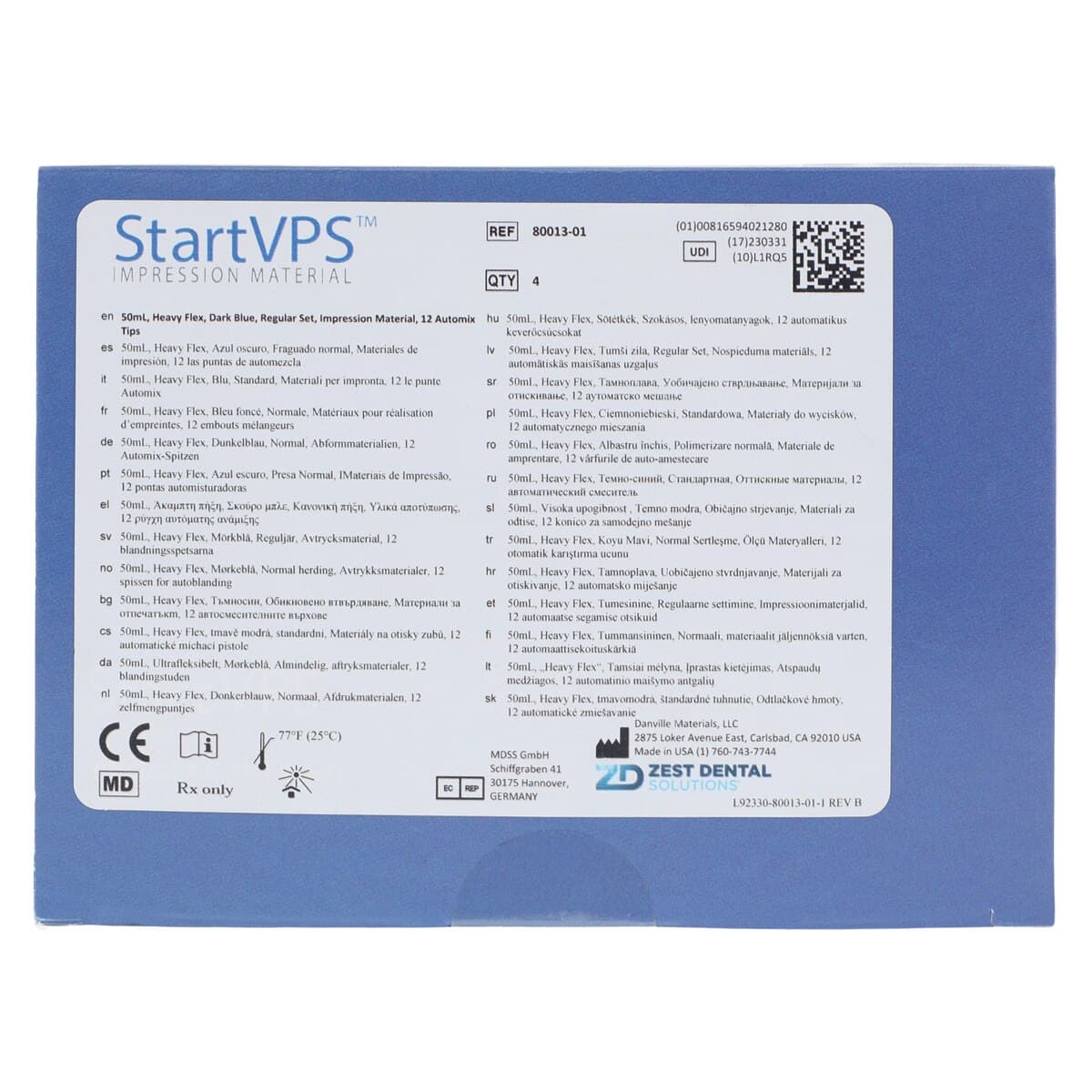 Start VPS Regular-Set Heavy-Flex Vinyl Polysiloxane Impression Material, 4 x 50 mL Cartridges with 12 Mixing Tips, 80013-01 thumbnail 2