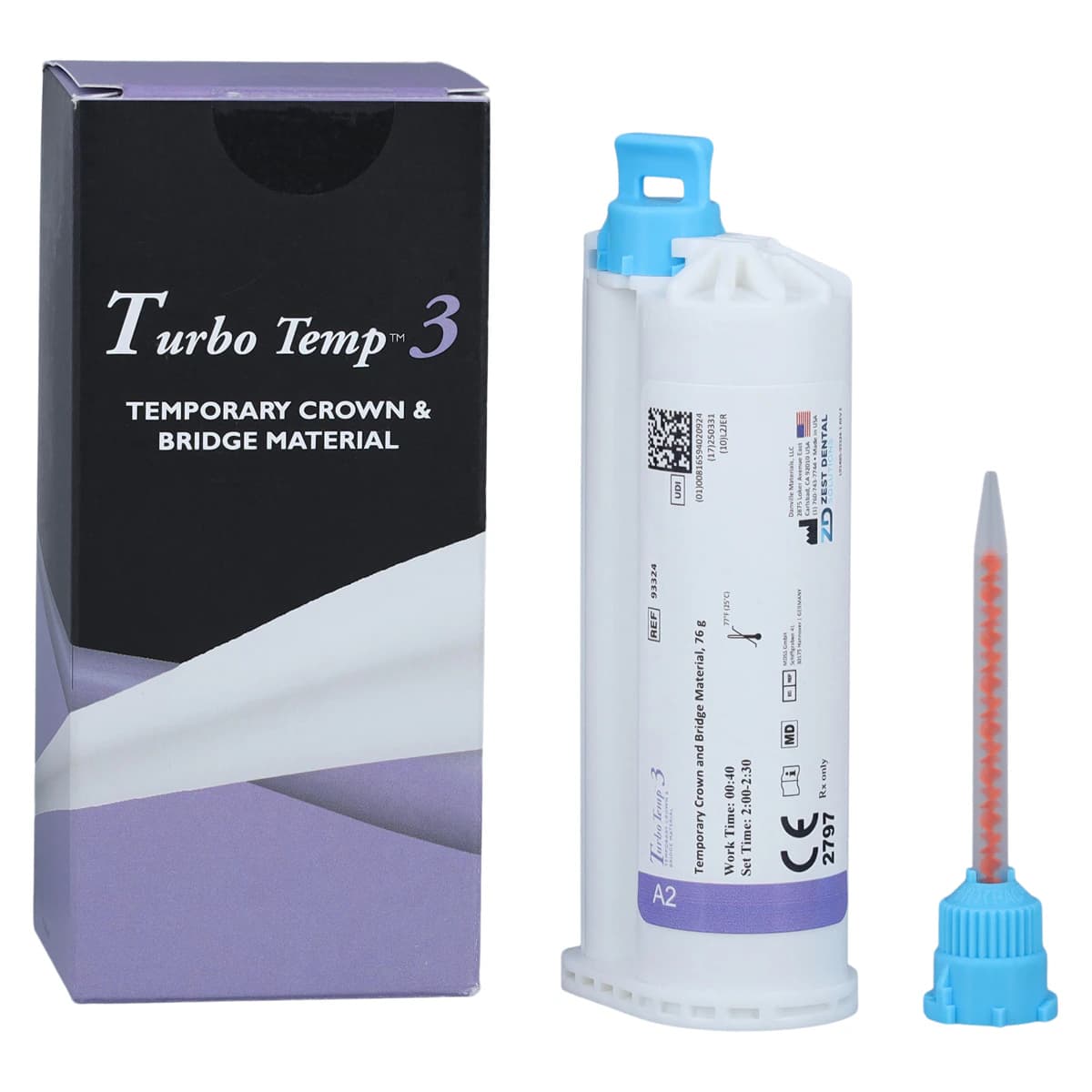 Turbo Temp 3 Temporary Crown & Bridge Material Refill, Shade A2, 10:1 Cartridge, 76 g, 1/Pk, 93324 thumbnail 2