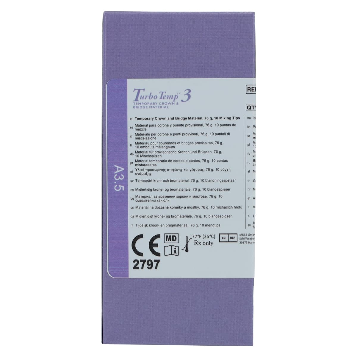 Turbo Temp 3 Temporary Crown & Bridge Material Refill, Bis-Acryl Composite, Shade A3.5, 76 g, 10:1 Cartridge, 1/Pk, 93325 thumbnail 6
