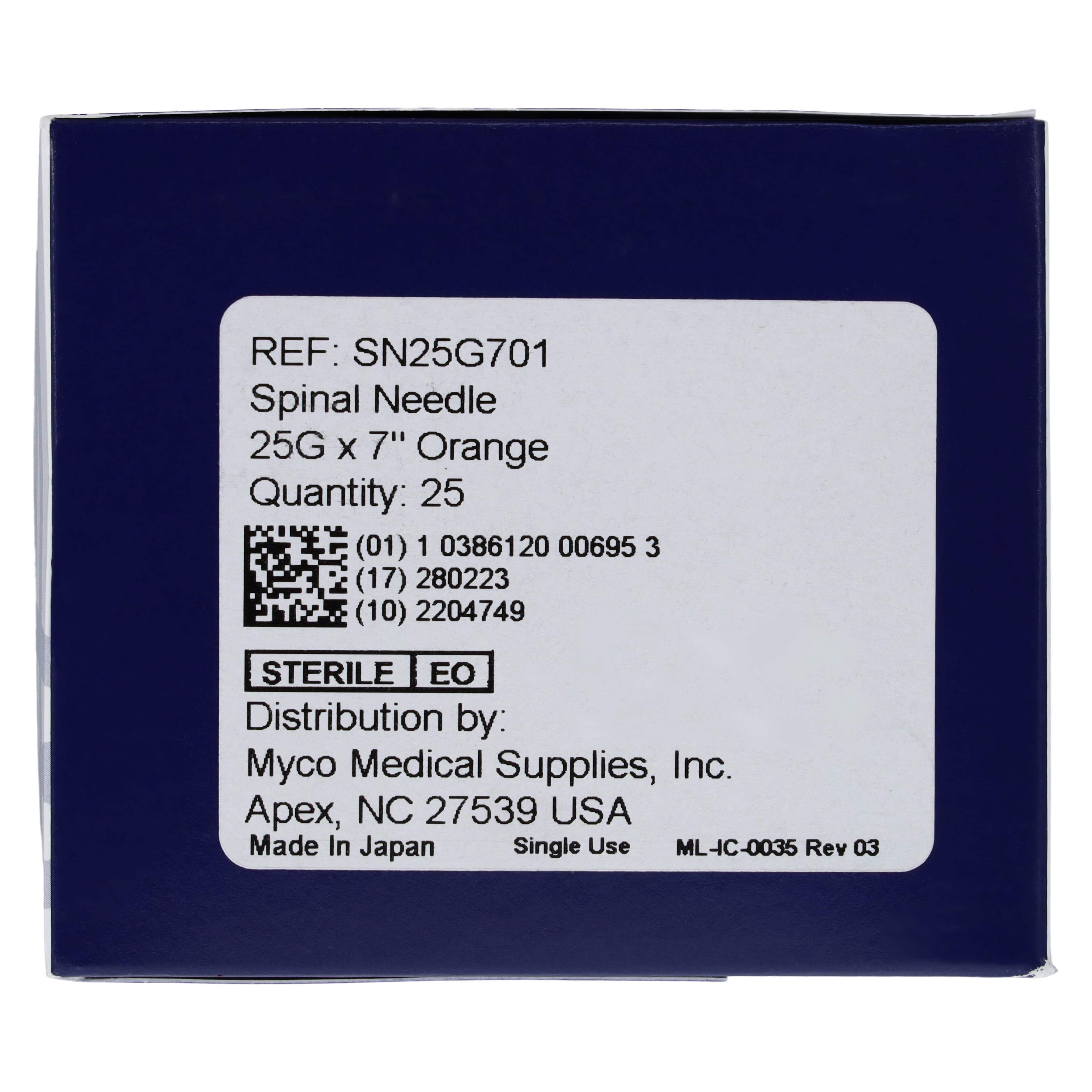 Myco Medical Reli Quincke Point Spinal Needle, 25G x 7", Sterile, Orange, 25/Bx, SN25G701 thumbnail 4
