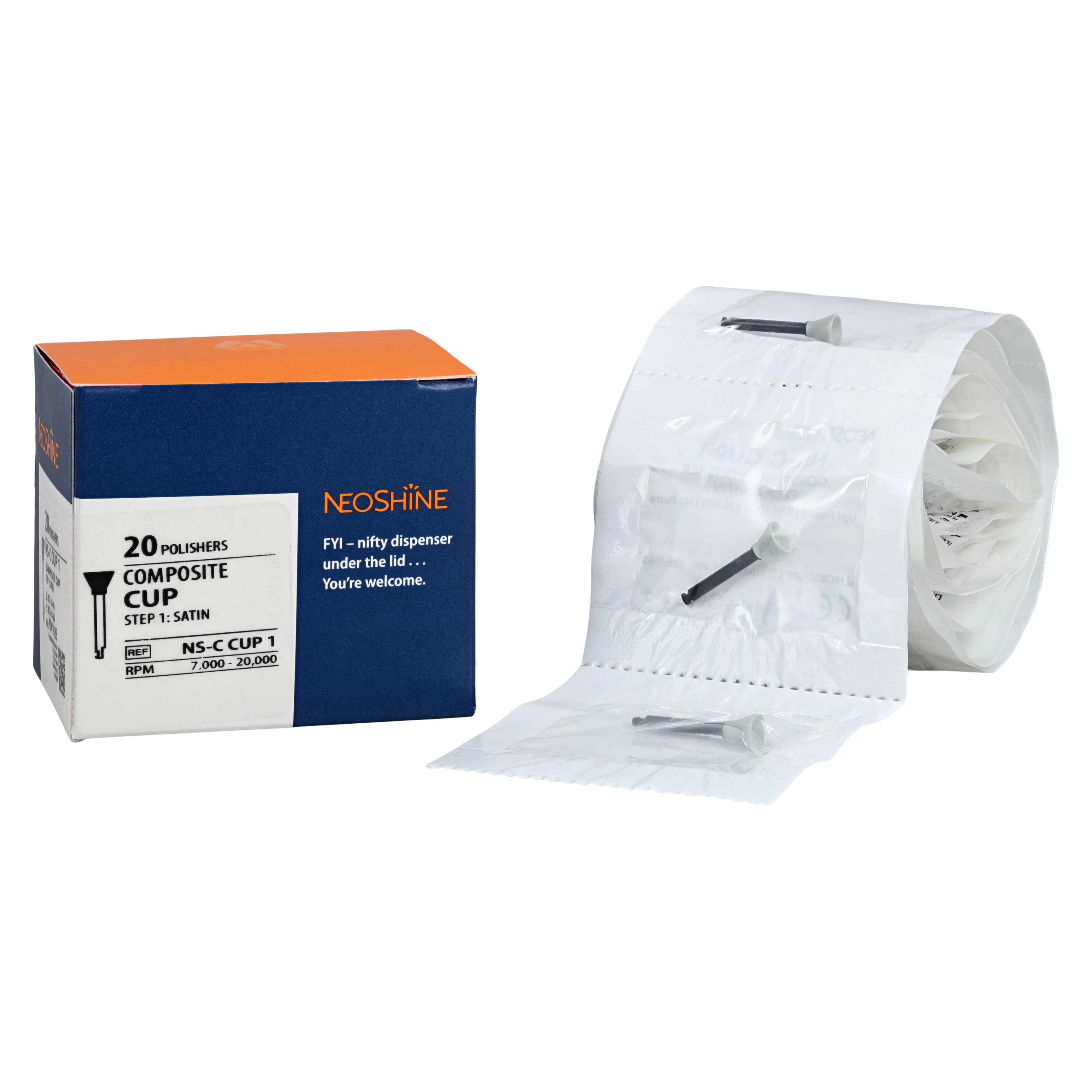 Microcopy NeoShine Composite Polisher, Satin Cup, Step 1, 20/Pkg, NS-C CUP 1 - Composite Cup Step 1, NS-C CUP 1 - Image 1