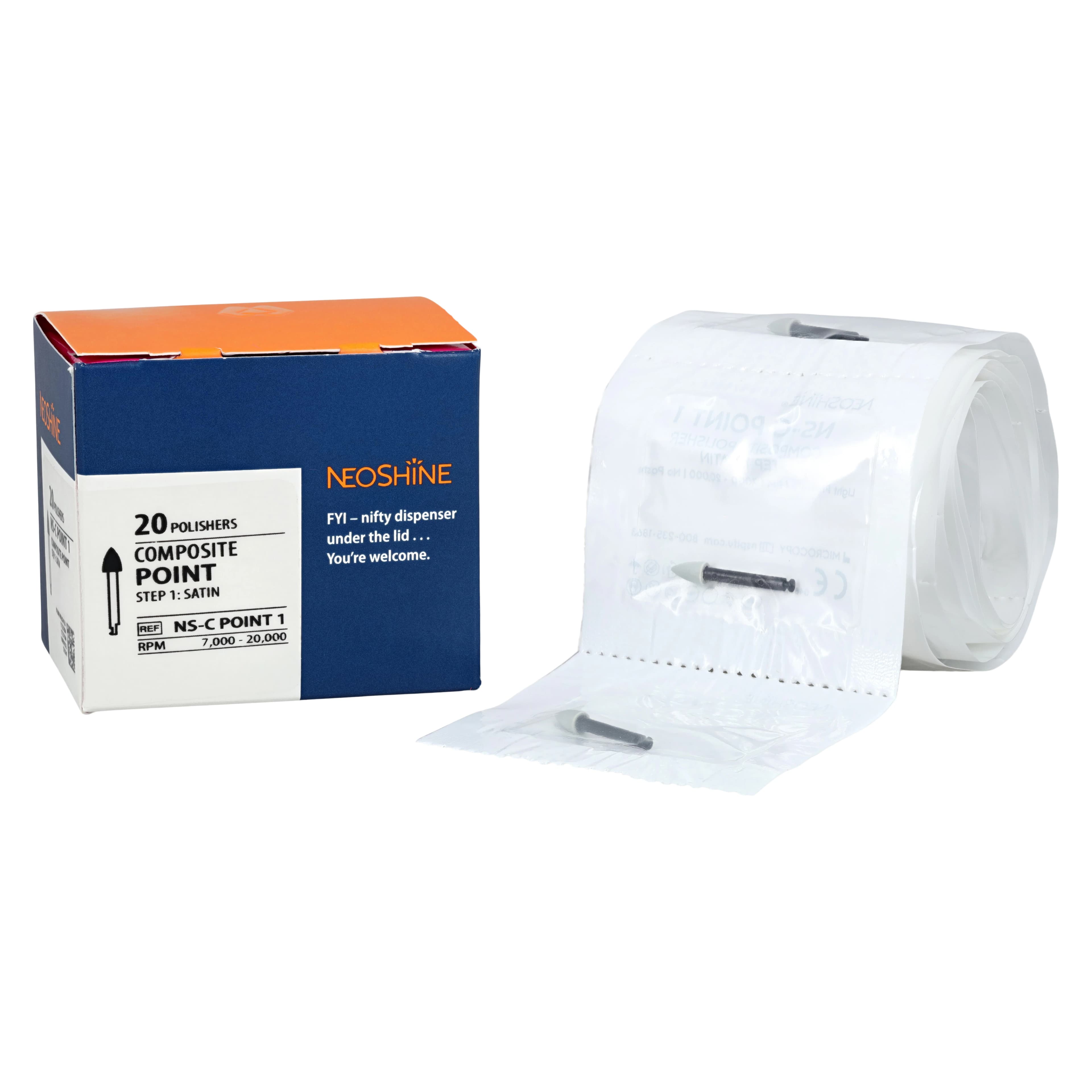 Microcopy NeoShine Composite Polisher, Point Step 1, Satin, Black, 20/Pkg, NS-C POINT 1 - Composite Point Step 1, NS-C POINT 1 - Image 1