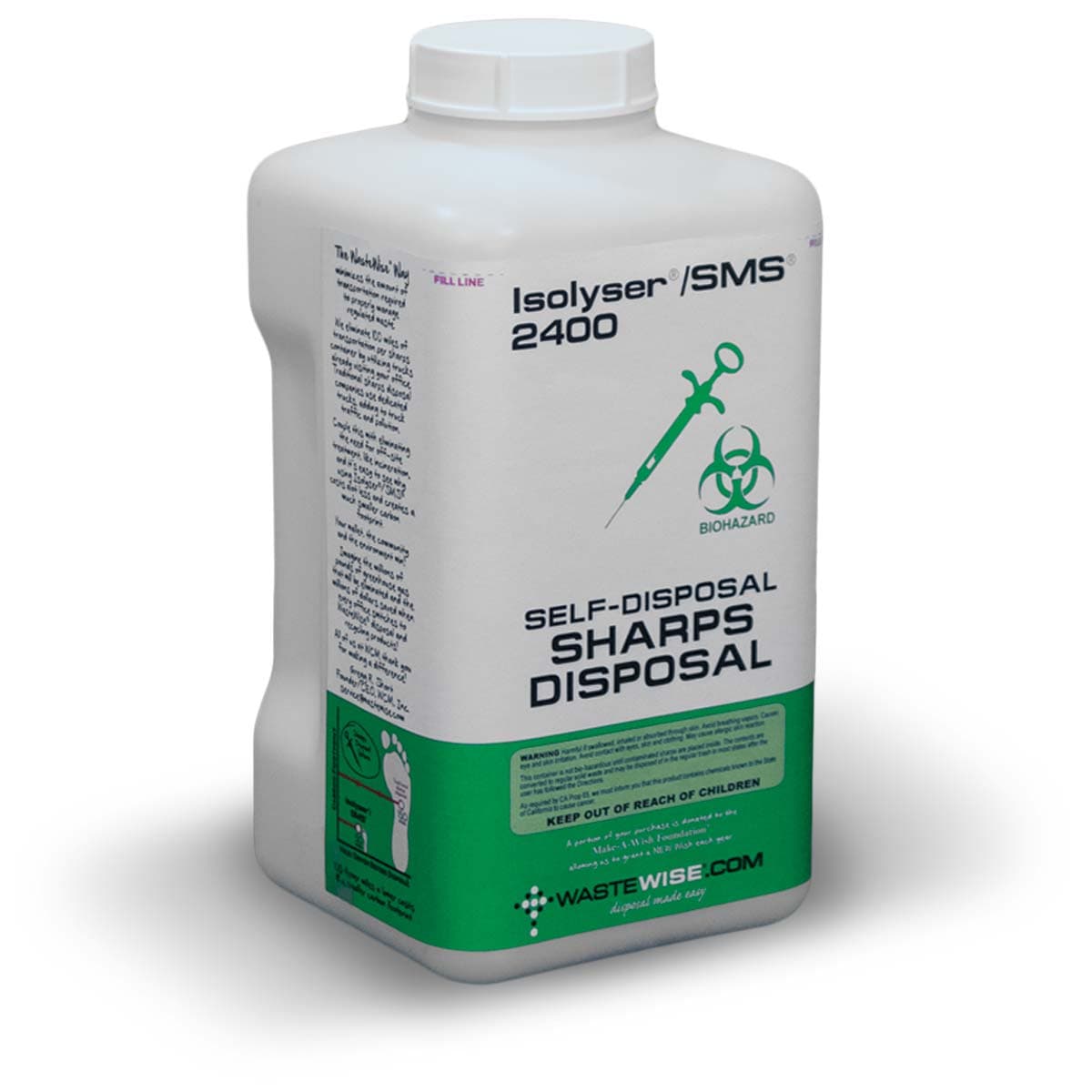 Isolyser SMS 2400 Sharps Self-Disposal System, 3 Liter (0.8 Gallon), White, SMS2400 - Isolyser SMS 2400 Sharps Self-Disposal Container 3 Liter, SMS2400 - Image 1