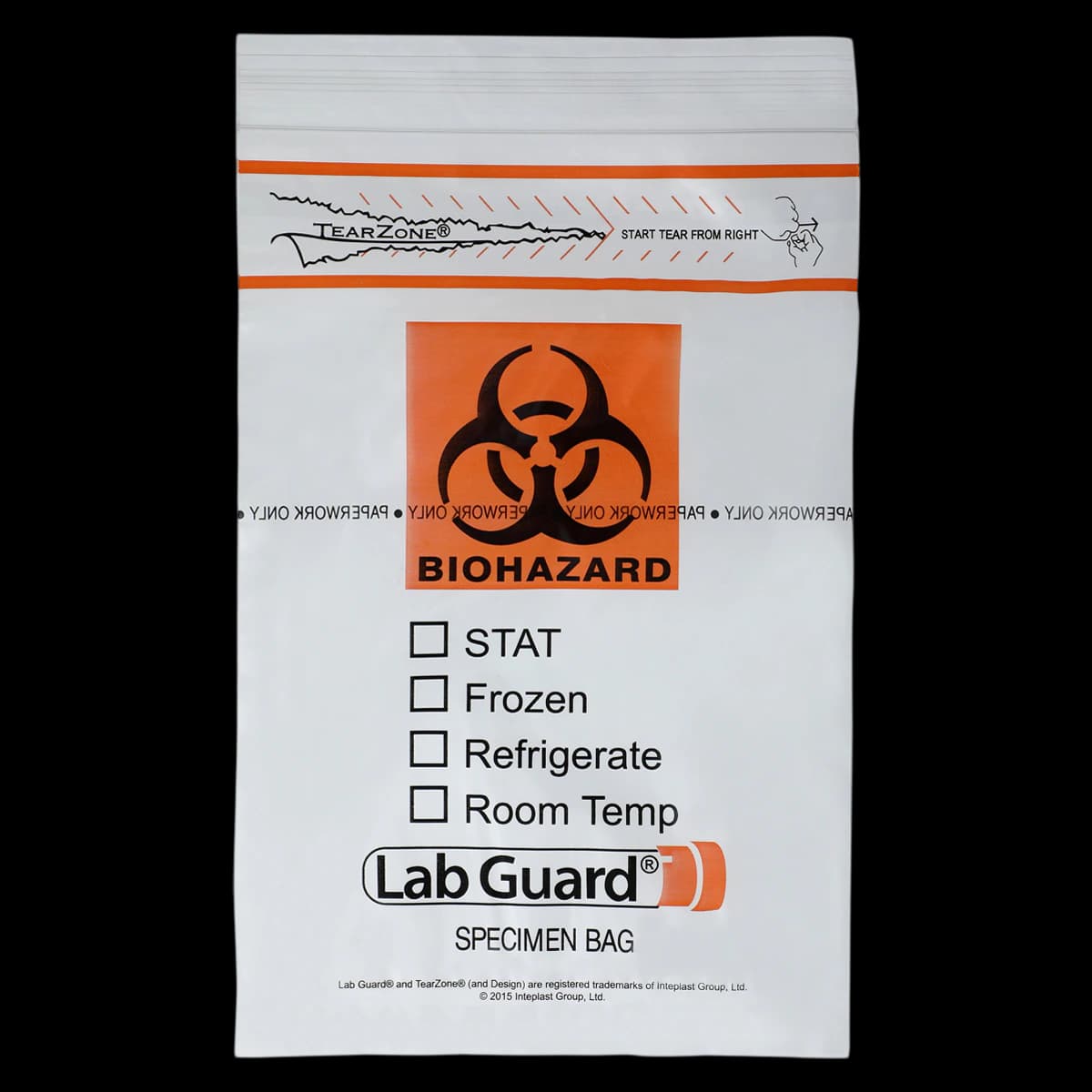 Medegen Specimen Transport Bag, 6" x 9", Clear/Black/Orange, Zip/Flap Closure with Pouch, 1000/Case - Bag Specimen 6x9 w/Biohazard - Image 1
