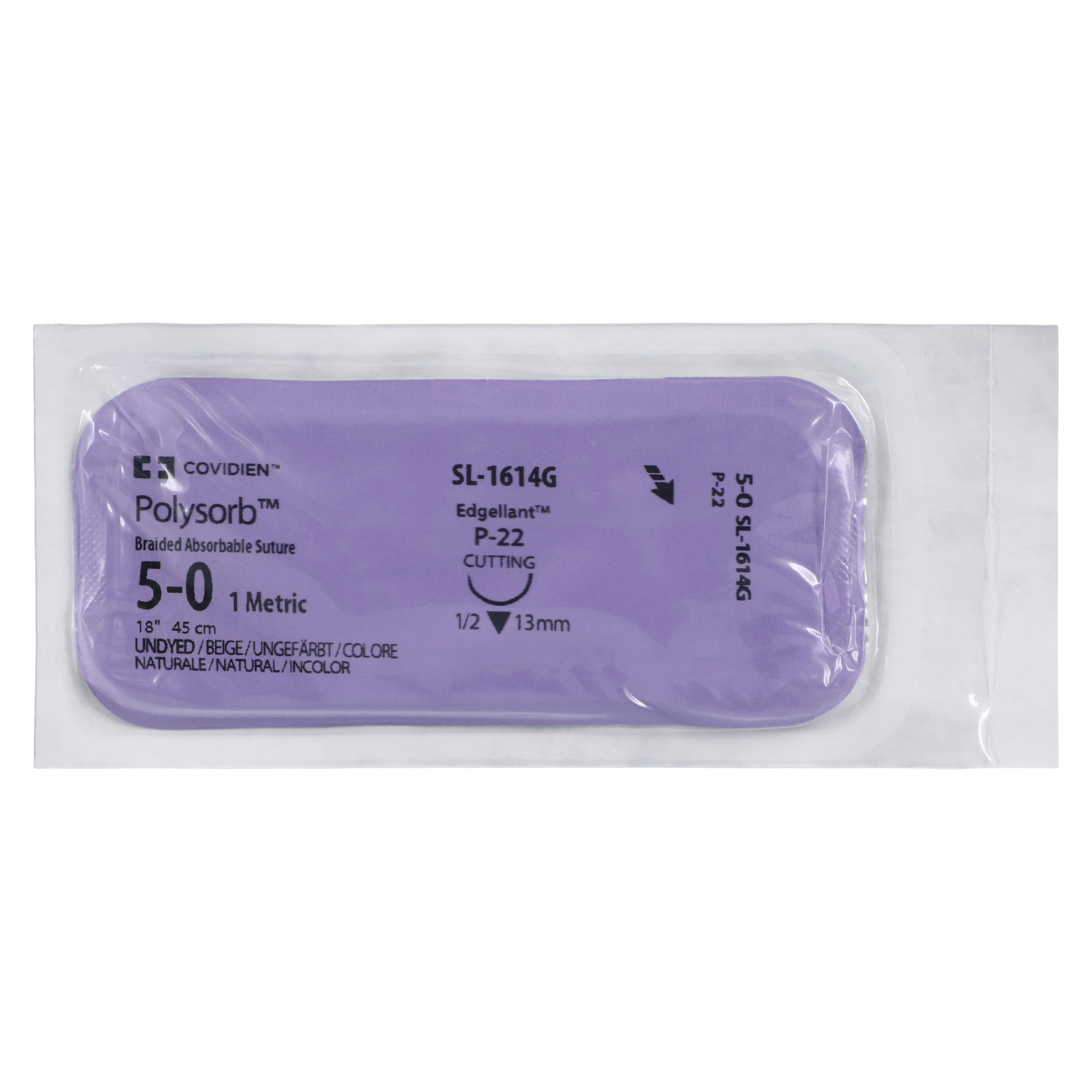 Medtronic Polysorb Absorbable Suture, 5-0, 18", P-22 Premium Reverse Cutting 1/2 Circle Needle 13mm, Undyed, 12/Case thumbnail 3