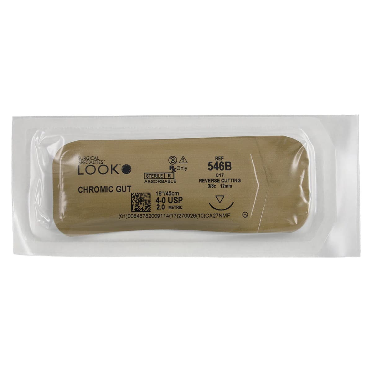 Look 4-0 Chromic Gut Absorbable Suture, 18", C-17 Reverse Cutting Needle, 3/8 Circle, 12/Box, #546B thumbnail 3