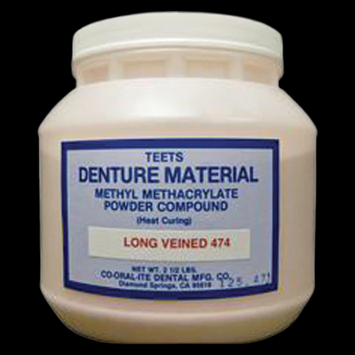 Teets HC Powder, Denture Resin, Heat Cure, Clear, Long Veined, 2.5 lb - Teets HC Powder - Image 1