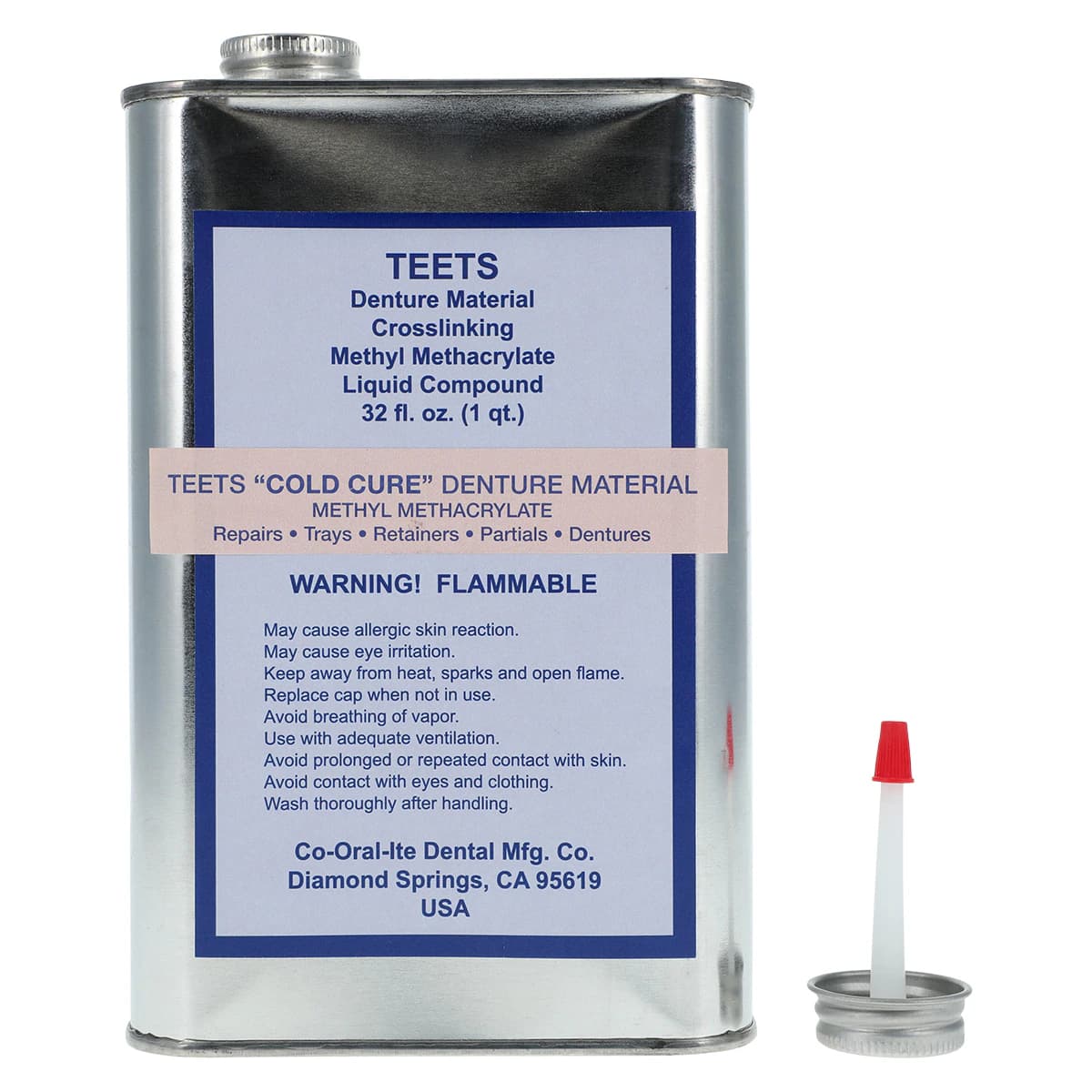 Teets Cold Cure Denture Liquid, 32 oz/Bottle, Co-Oral-Ite Dental, 8503 - Teets Denture Liquid 32 Oz/ | Cold Cure Liquid Only. Hazardous Materials Co-Oral-Ite Dental - 8503 Single Sealed Bottle - Image 1