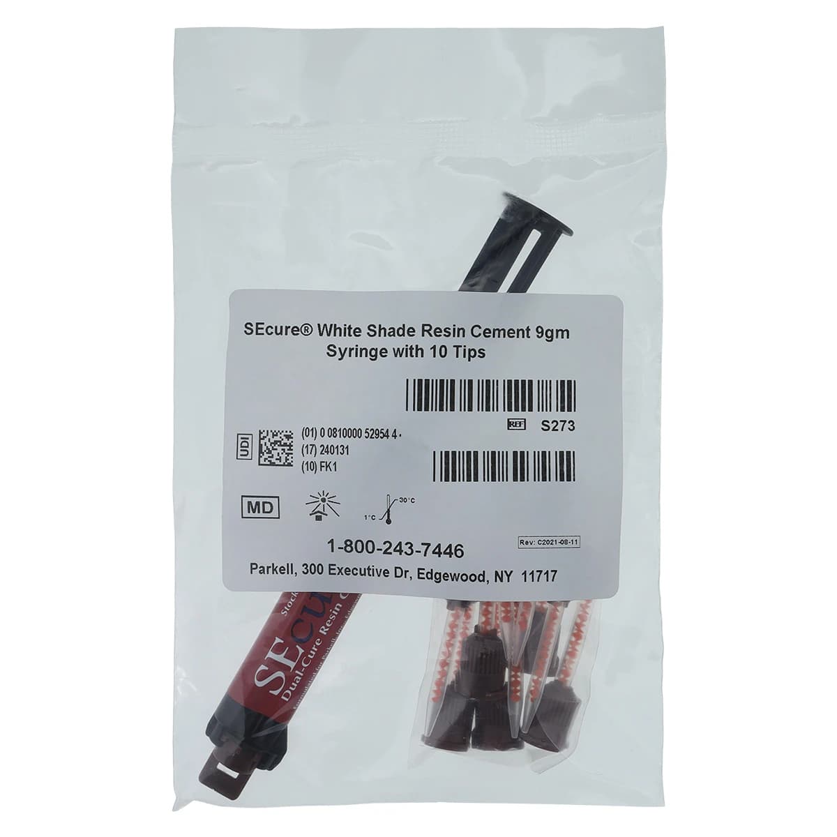 Parkell SEcure Dual-Cure Resin Cement, White Opaque, 9g Syringe with 10 Mixing Tips, S273 - SEcure Resin Cement 9g Syringe White Opaque - Image 1