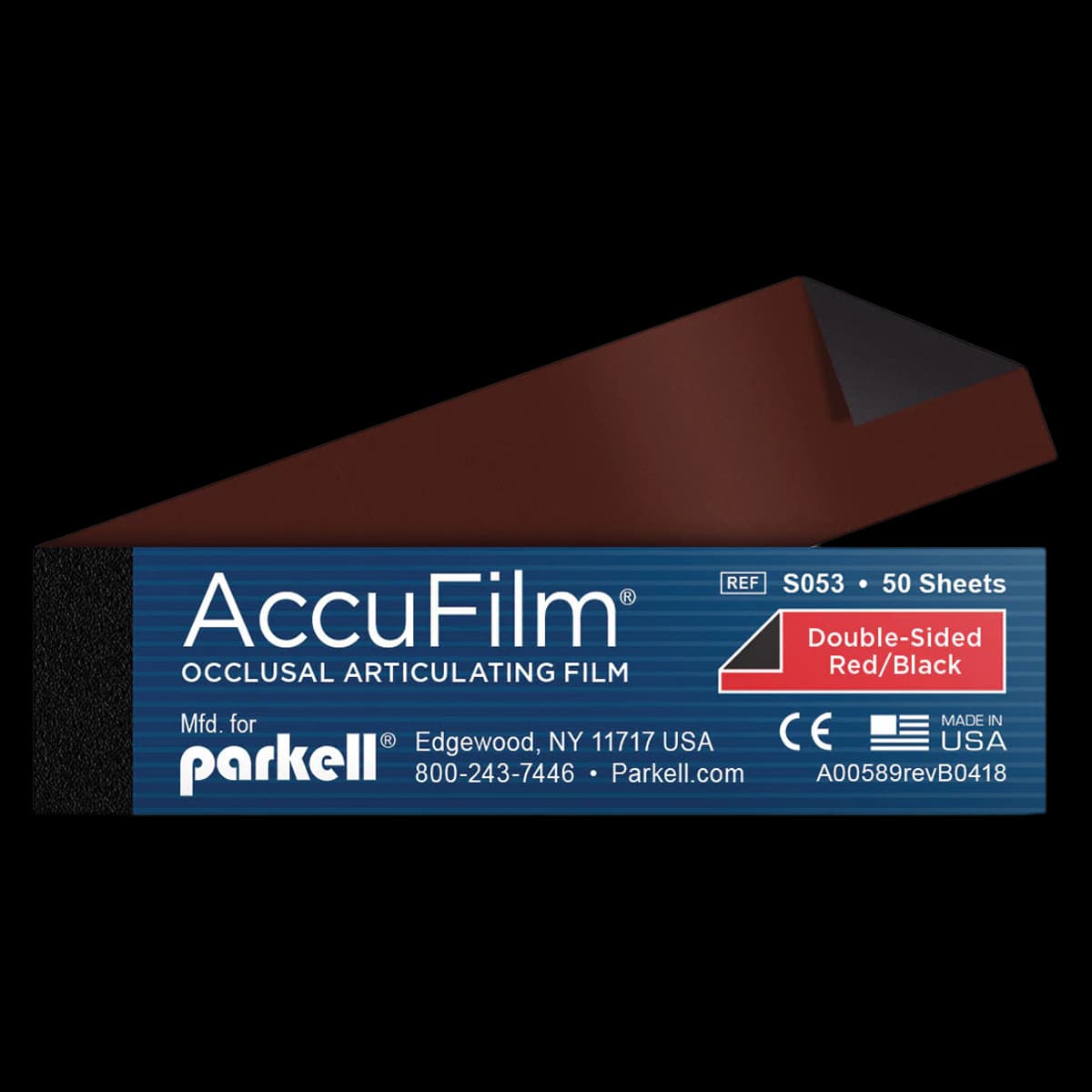 Parkell AccuFilm II Articulating Film, Red/Black, Double-Sided, 0.0008" (20-21 microns), 50 Sheets per Booklet, 5 Booklets per Box (250 Sheets Total) - AccuFilm II Red/Black (5 Booklets of 50) - Image 1