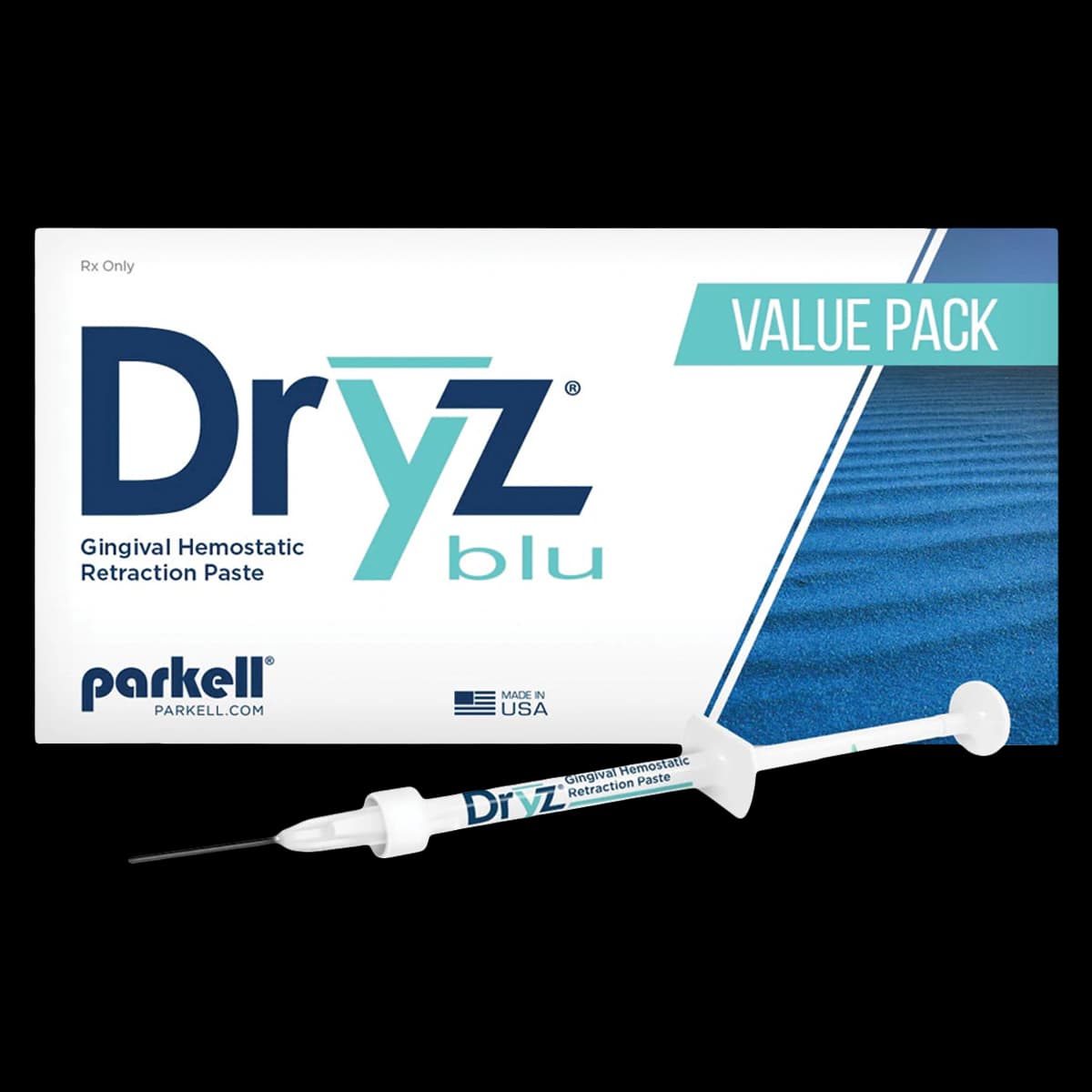 Dryz Blu Gingival Hemostatic Retraction Paste Syringe Value Pack, 25 x 0.5 mL (0.85 g) Syringes + 55 Applicator Tips, S191 - Dryz™ Blu Retraction Paste Syringe Value Pack - Image 1