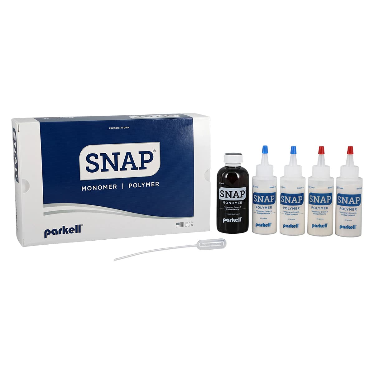 Parkell SNAP Self-Cure Temporary Crown & Bridge Resin Intro Kit, 4 Powders & 1 Liquid, S424 - SNAP Intro Kit (4-Powders & 1-Liquid) - Image 1