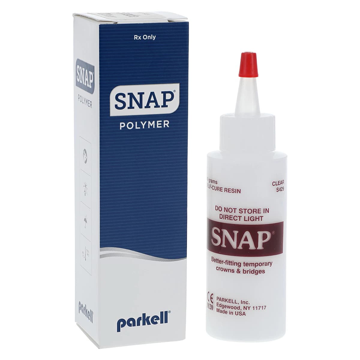 Parkell SNAP Temporary Crown & Bridge Material, Self-Cure Acrylic Powder, Clear Incisal, 40 g Bottle, S429 - Snap Temporary C&B Material, Polymer, Acrylic Powder, 40 g, Clear, 1/Pk, S429 - Image 1