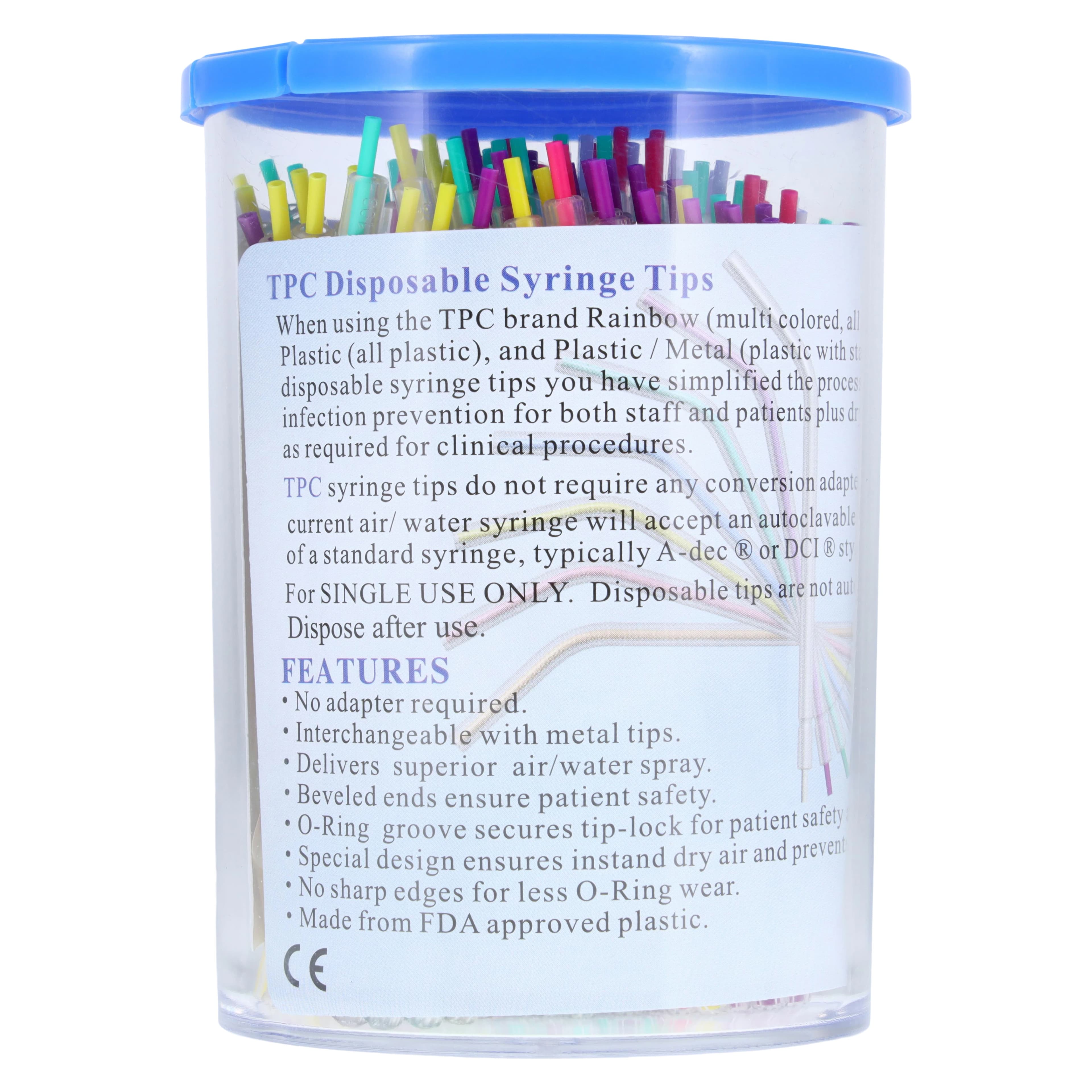 TPC Advanced Technology Rainbow Disposable Air/Water Syringe Tips, Assorted Colors, 250/Pkg, P7725 thumbnail 4