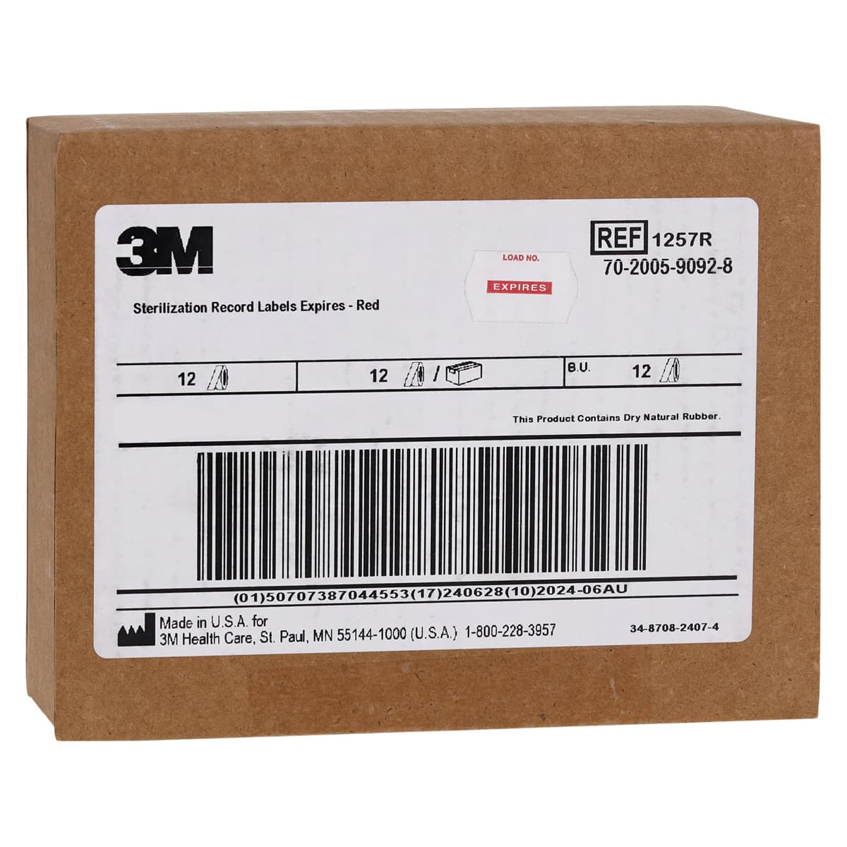 3M Comply Sterilization Load Label, Red "Expires" (1257R), 1125 Labels/Roll, 12 Rolls/Case - 3M COMPLY LABEL GUN SYSTEM 1257R - Image 1
