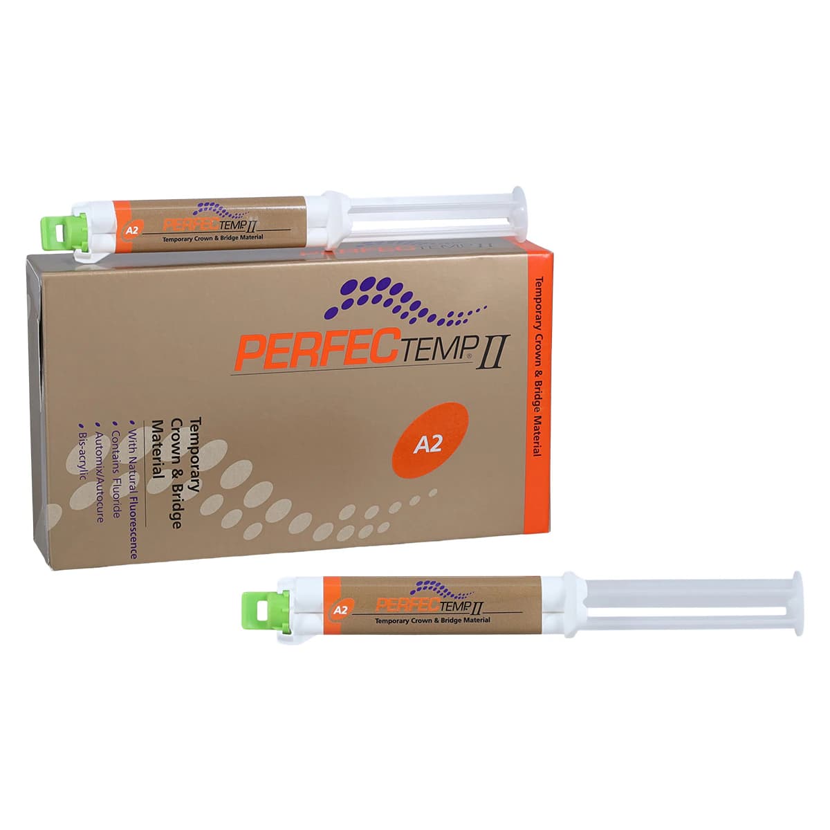 PERFECTemp II Temporary Crown & Bridge Material, Bis-Acrylic Self-Cure, Shade A2, 5 mL Syringe Refill, 2 Syringes/Box, CR1043 - PERFECTemp II Syringe - Image 1