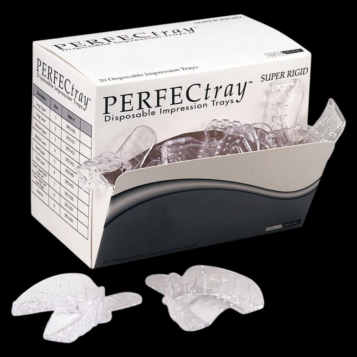 Perfectray #1 Full Arch Impression Tray, Plastic, Upper, Large, Crystal Clear, Perforated, Disposable, 20/Package - Perfectray #1 Full Arch - Image 1