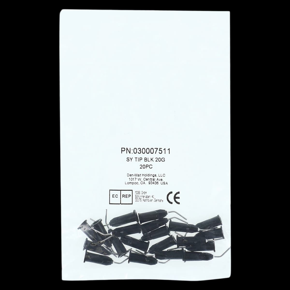 DenMat Black Syringe Tips, 20 Gauge, Disposable, 20/Pkg - Syringe Tips - Image 1
