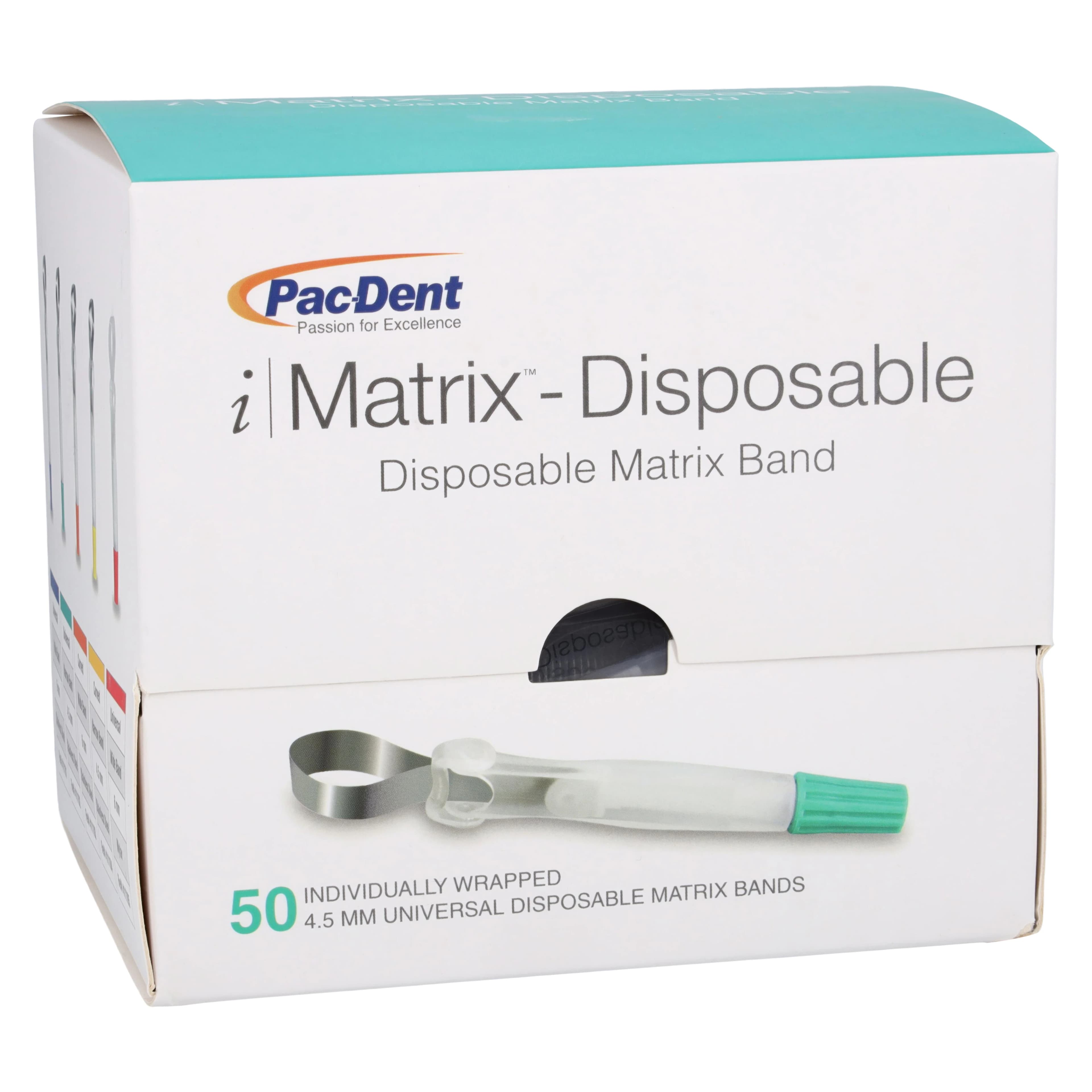 iMatrix™ Disposable Matrix Bands, 4.5mm Narrow Universal Shape, Stainless Steel, Teal, 50/Box, 411102 - iMatrix™ Disposable Matrix Bands 4.5mm Narrow Universal Shape Stainless Steel Teal Box of 50 - Image 1