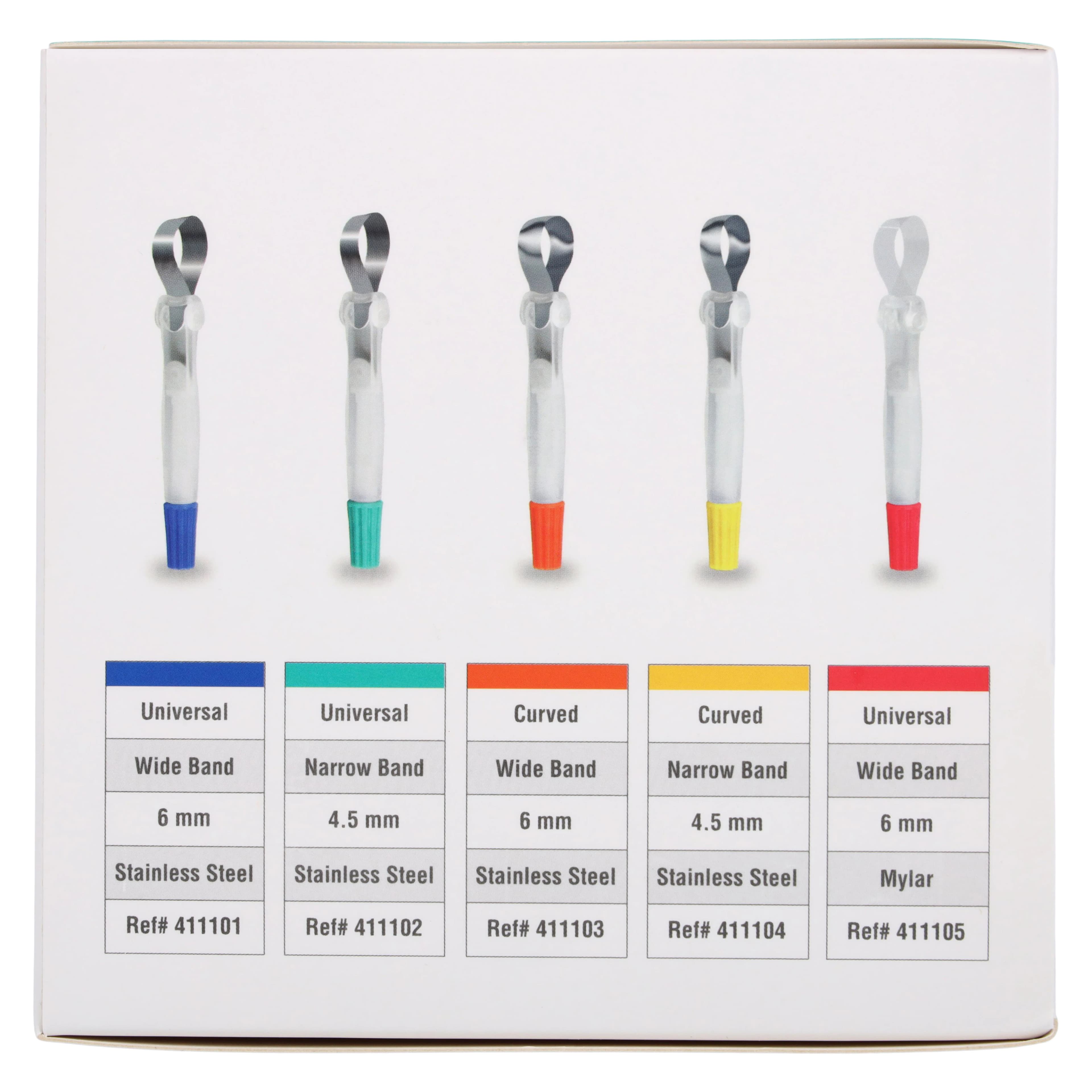 iMatrix™ Disposable Matrix Bands, 4.5mm Narrow Universal Shape, Stainless Steel, Teal, 50/Box, 411102 thumbnail 5