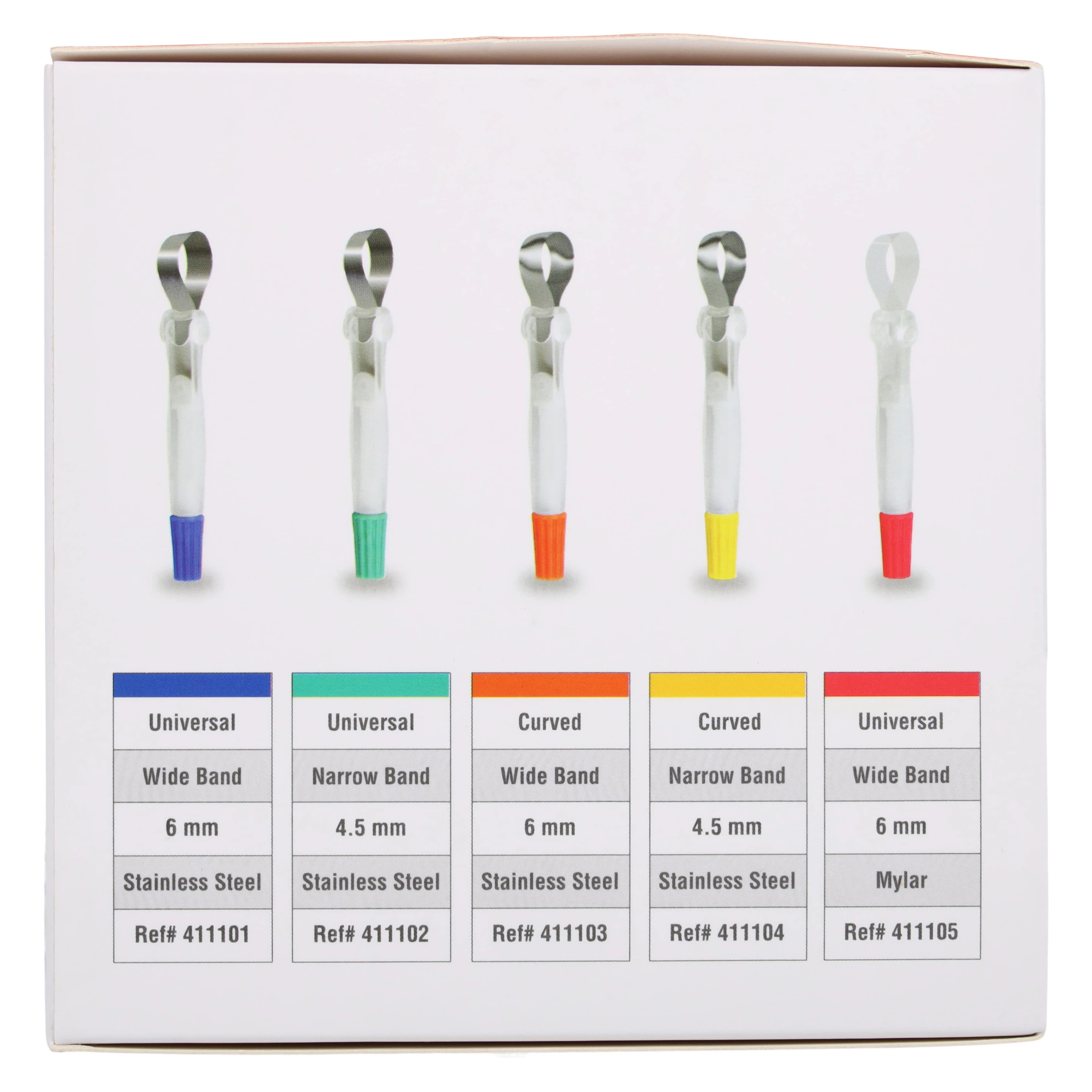 iMatrix™ Disposable Matrix Bands, 6mm Wide Curved Shape, Stainless Steel, Orange, 50/Box, 411103 thumbnail 5