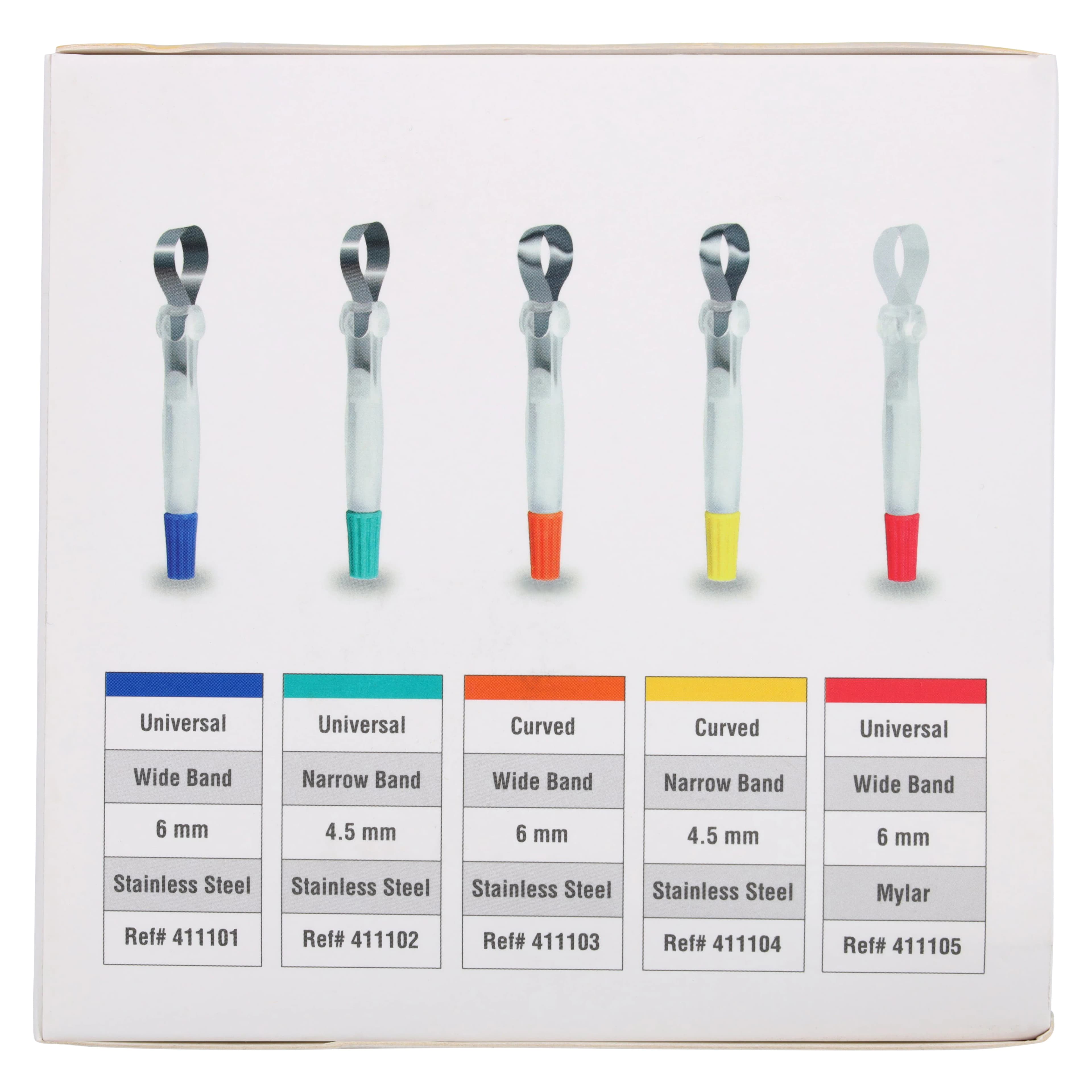 iMatrix™ Disposable Matrix Bands, 4.5mm Narrow Curved, Stainless Steel, Yellow, 50/Box, 411104 thumbnail 5