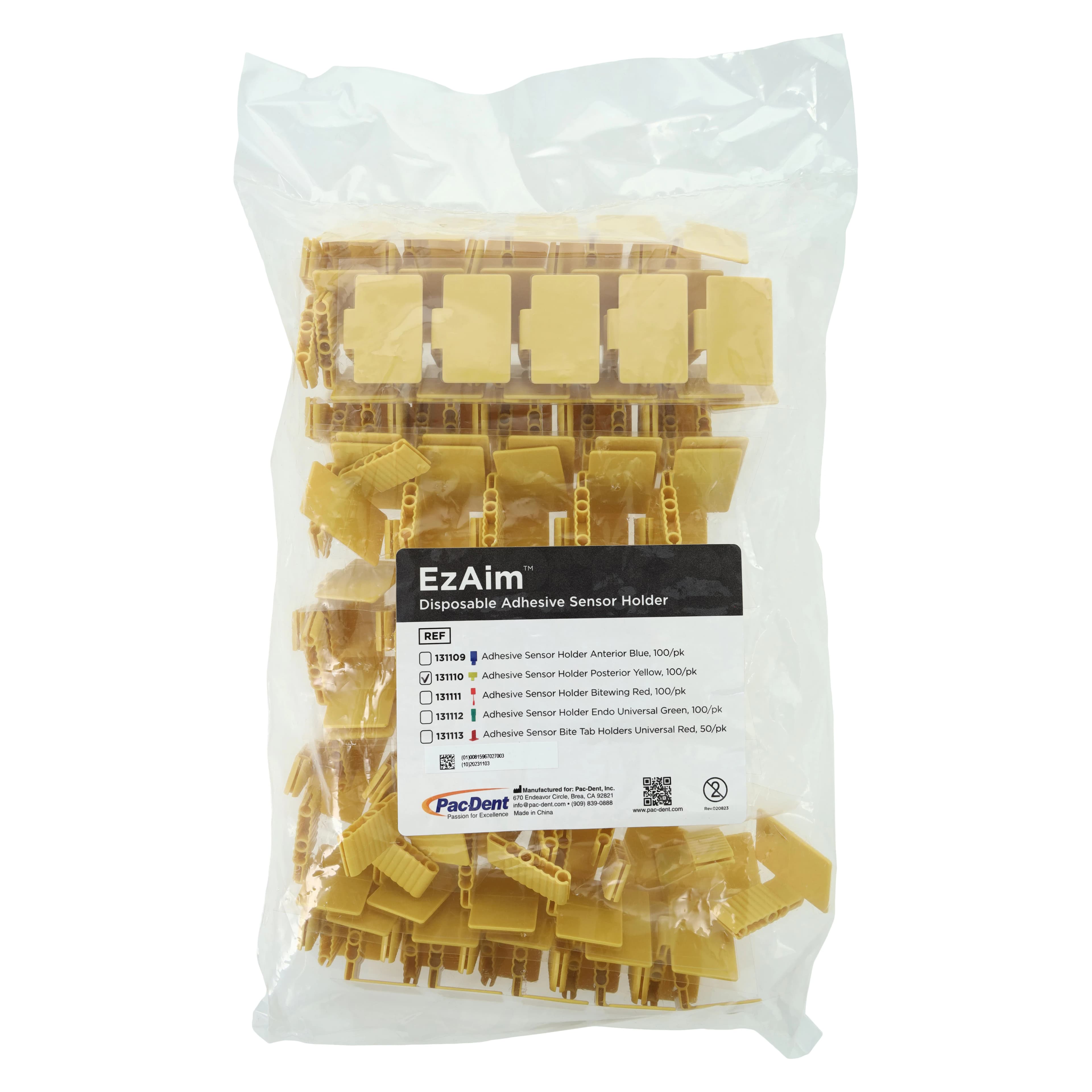 Pac-Dent EzAim Disposable Adhesive Sensor Holder, Posterior, Yellow, 100/Pk, 131110 - Yellow Disposable Adhesive Sensor Holder Posterior Pack of 100 - Image 1