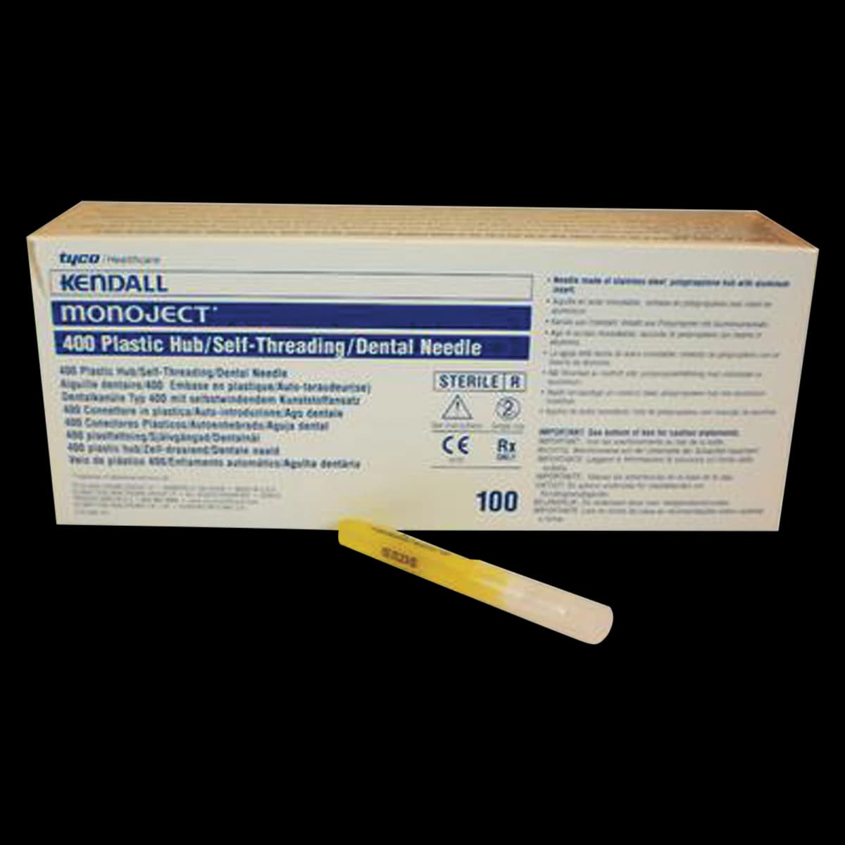 Monoject 400 Plastic Hub Dental Needle, 27 Gauge Long (1.25"/32mm), Yellow, Sterile, 100/Box, 8881400058 thumbnail 2