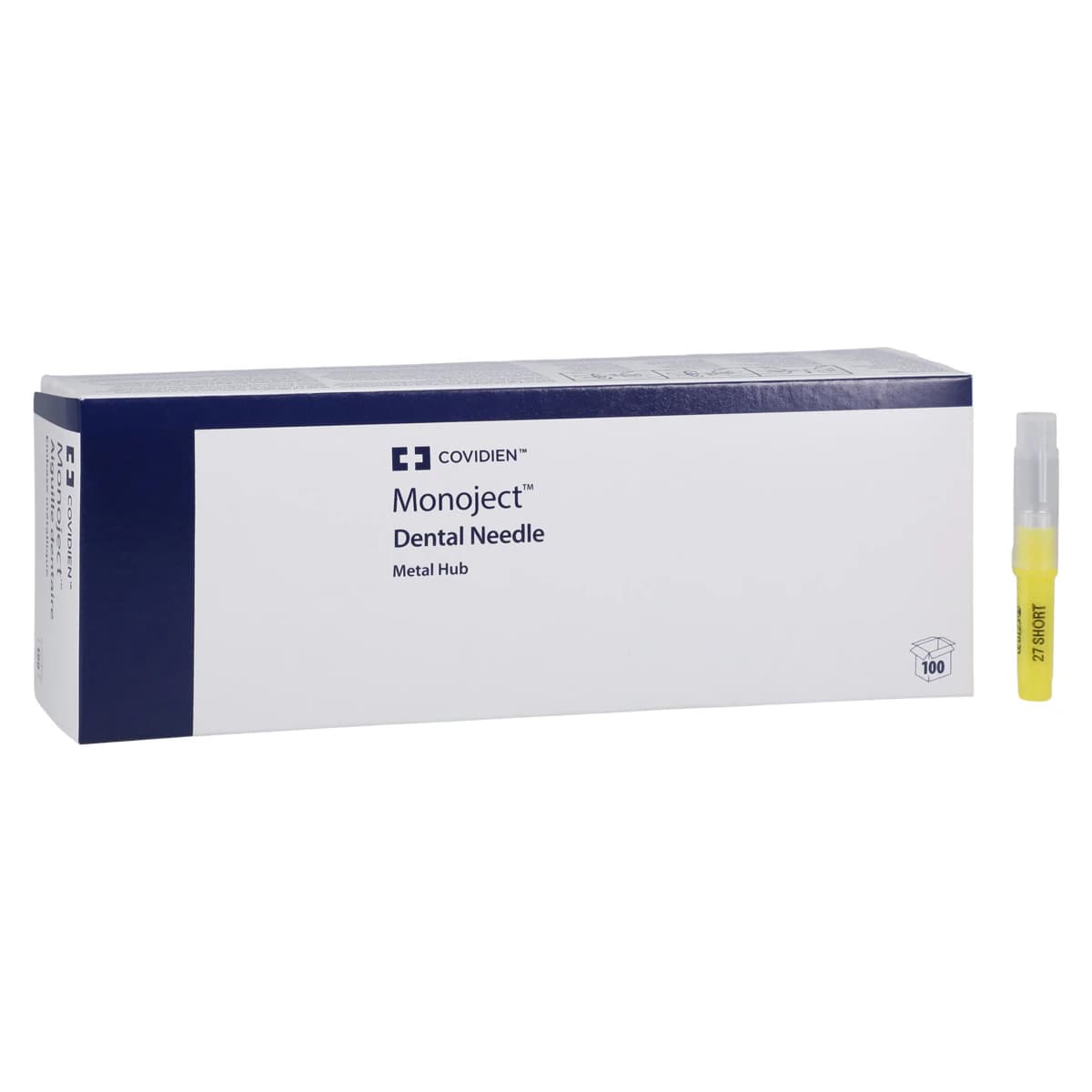 Monoject 401 Metal Hub Dental Needle, 27 Gauge Short (26mm), Yellow, Sterile, 100/Box, 8881401064 - Monoject Needle Metal Hub 27 Gauge Short Yellow 100/Bx Covidien/Kendall Healthcare 8881401064 - Image 1