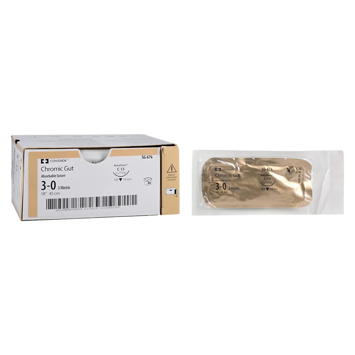 Surgigut Suture Chromic Gut Monofilament 3-0, 18", C-13 Reverse Cutting Needle, 3/8 Circle, 19mm, Undyed, 36/Box thumbnail 2