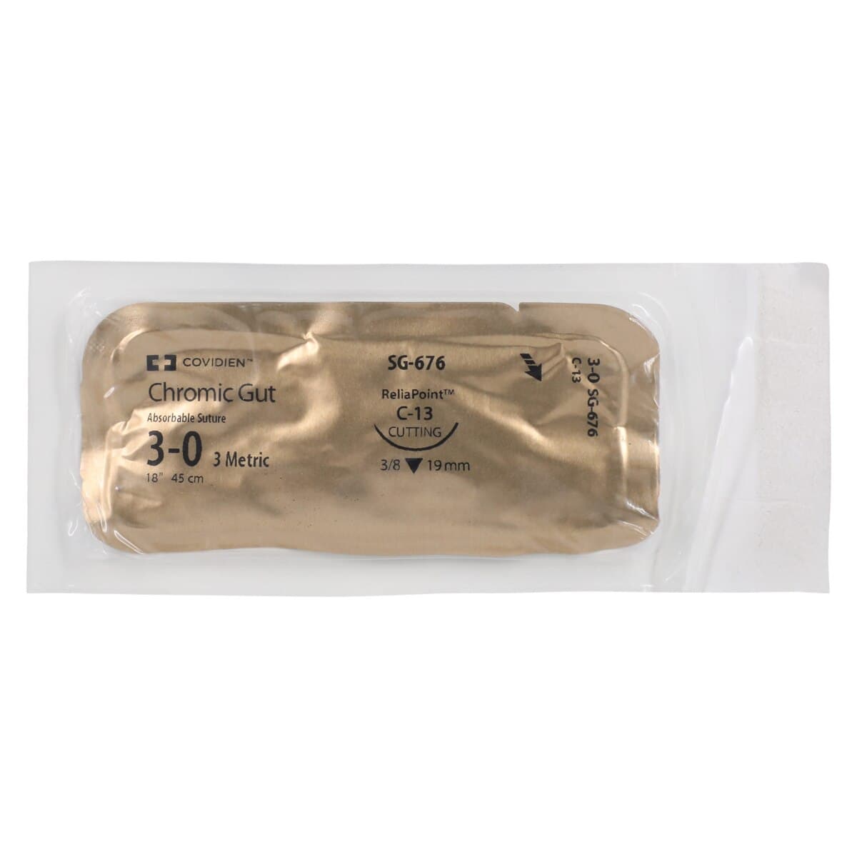 Surgigut Suture Chromic Gut Monofilament 3-0, 18", C-13 Reverse Cutting Needle, 3/8 Circle, 19mm, Undyed, 36/Box thumbnail 3