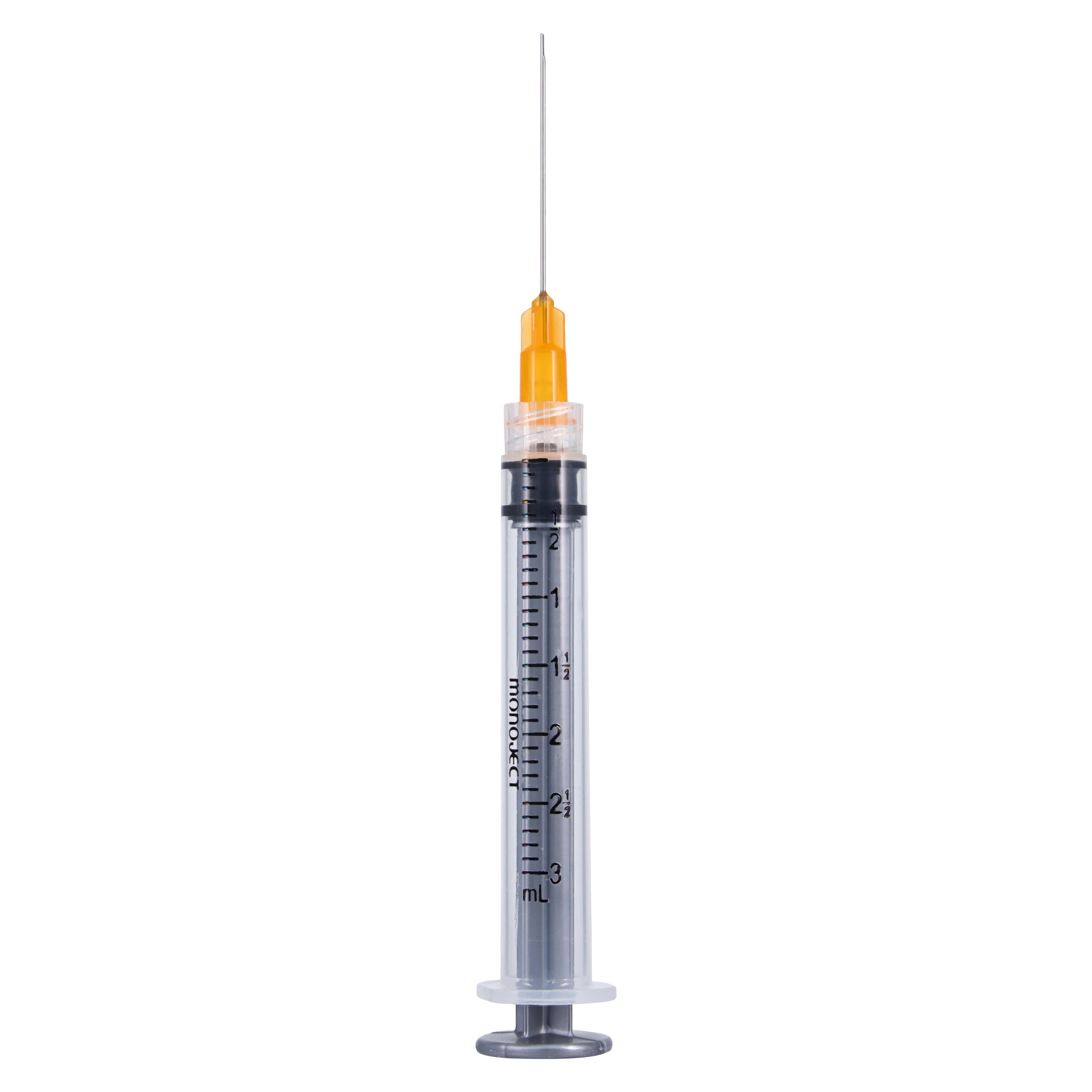 Monoject 513 Endodontic Irrigation Syringe with Needle, 23 Gauge x 1-1/4" (31.7 mm), 3 mL, Orange, Sterile, 100/Box, 8881513843 thumbnail 2